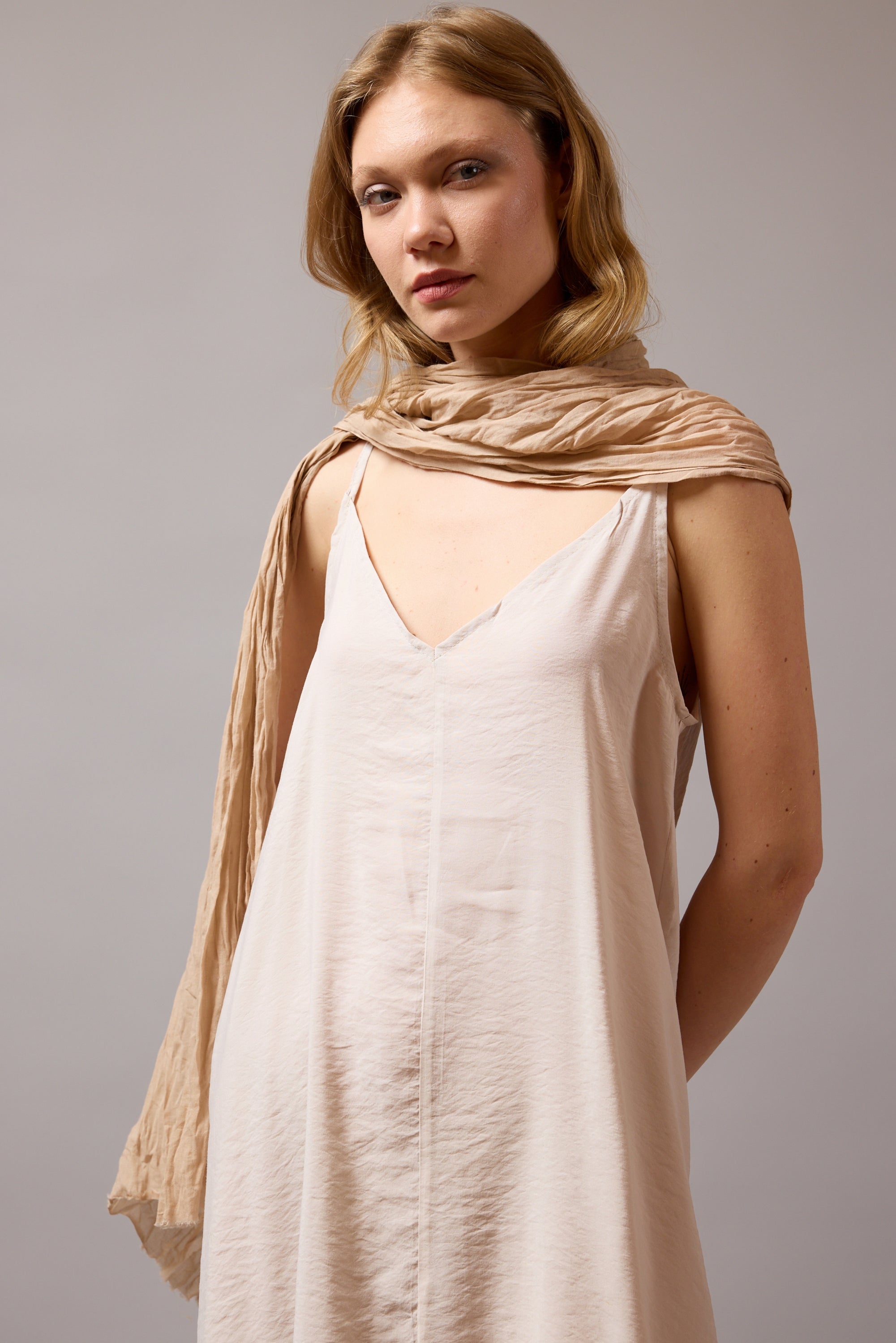 Beige Organik Pamuk Handmade Şal