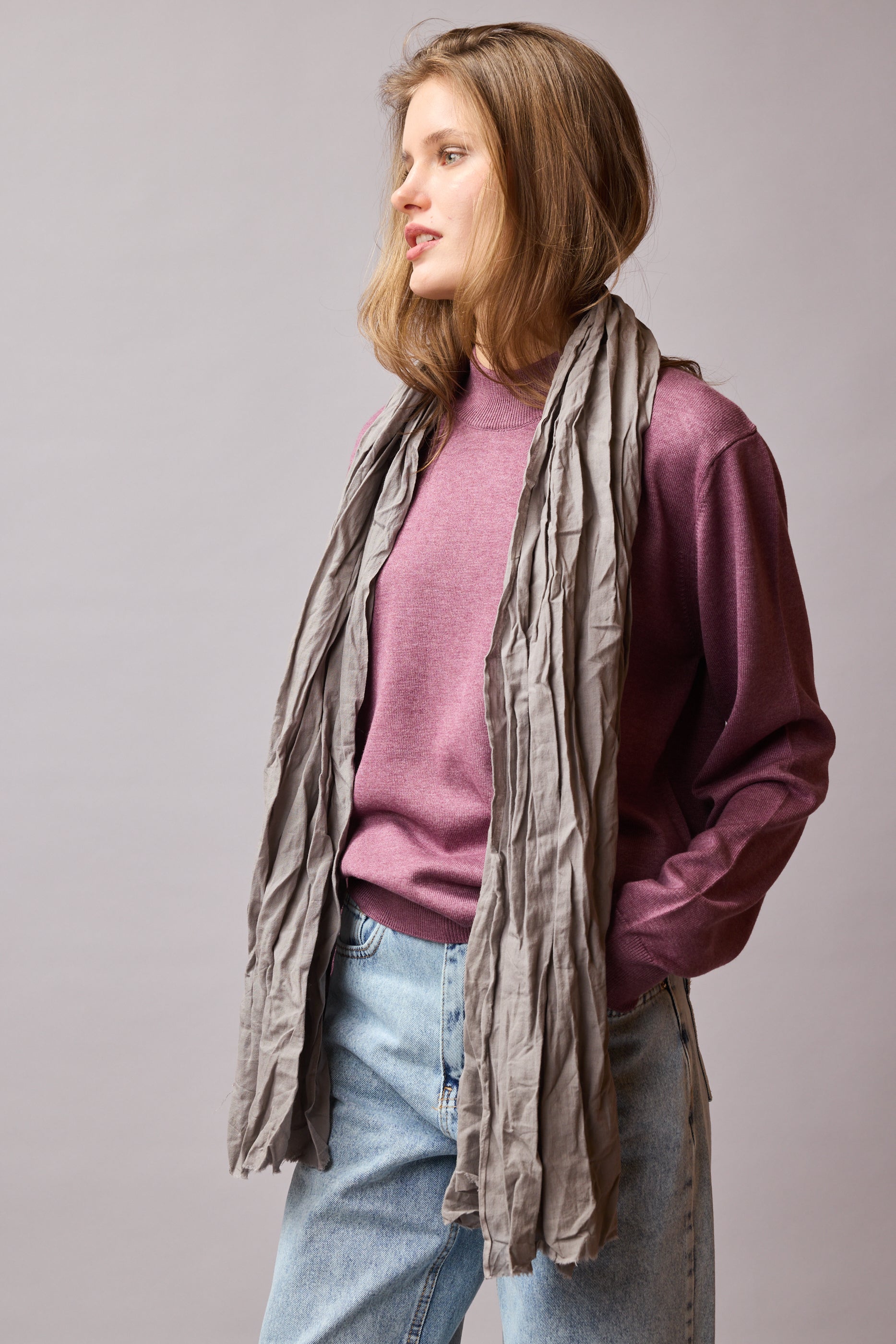 Soft Grey Organik Pamuk Handmade Sal