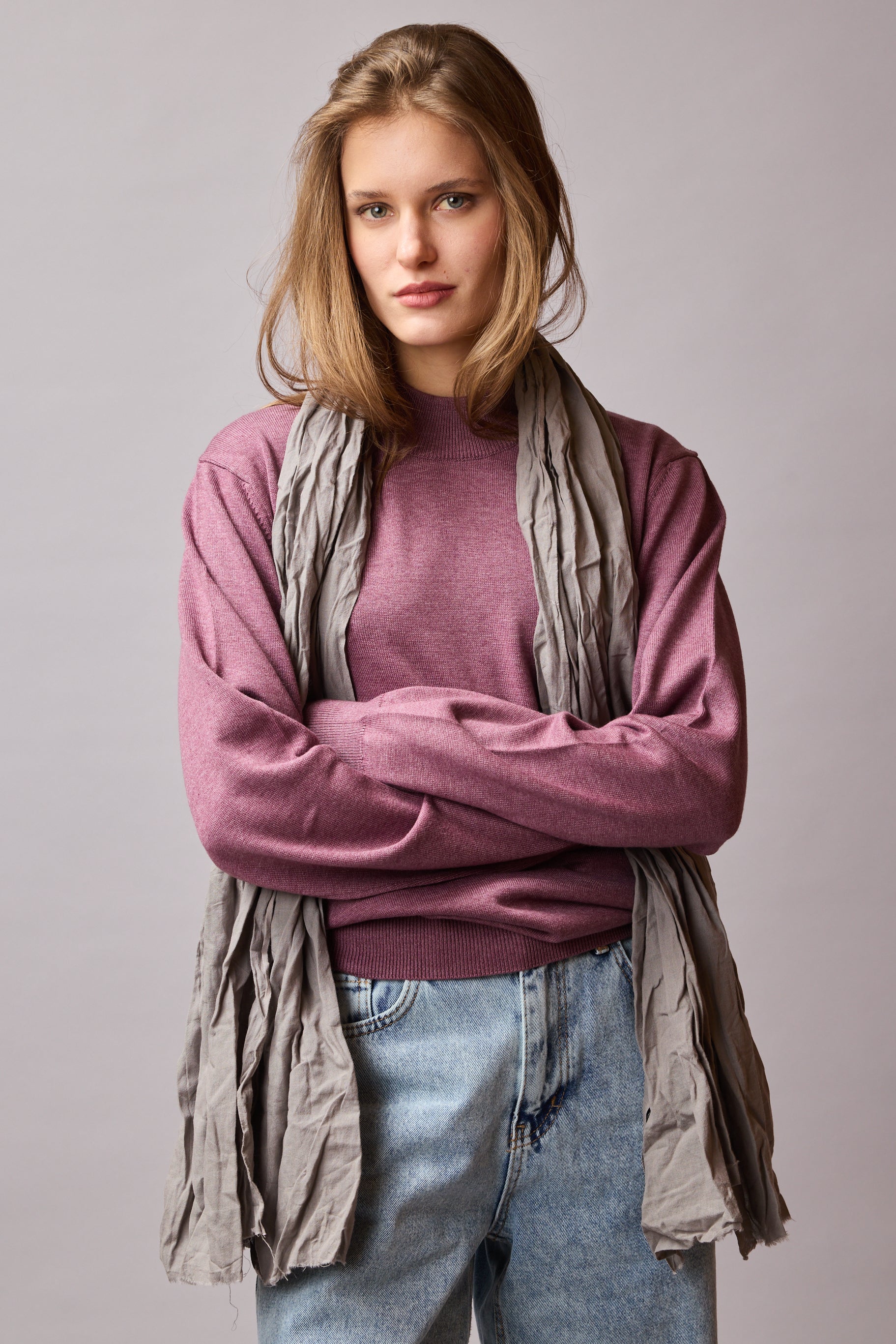 Soft Grey Organik Pamuk Handmade Şal