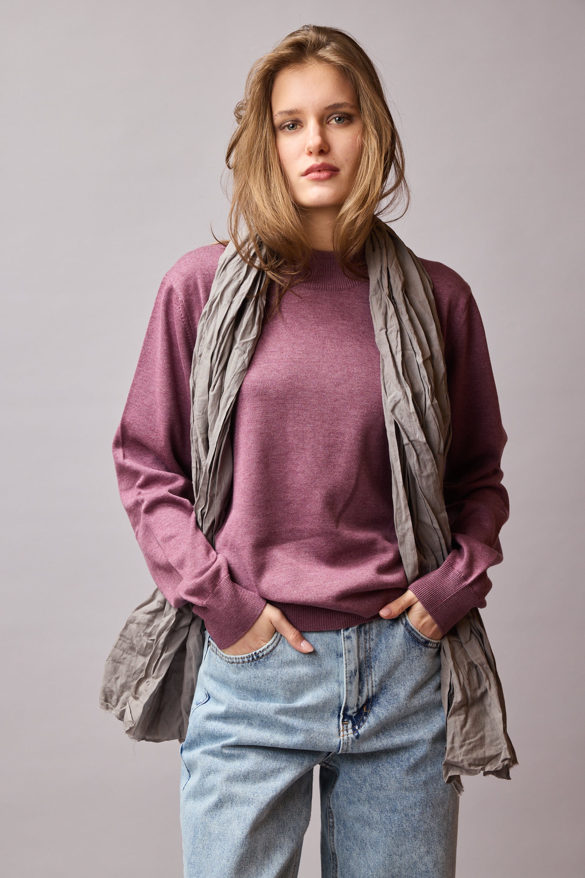 Soft Grey Organik Pamuk Handmade Sal