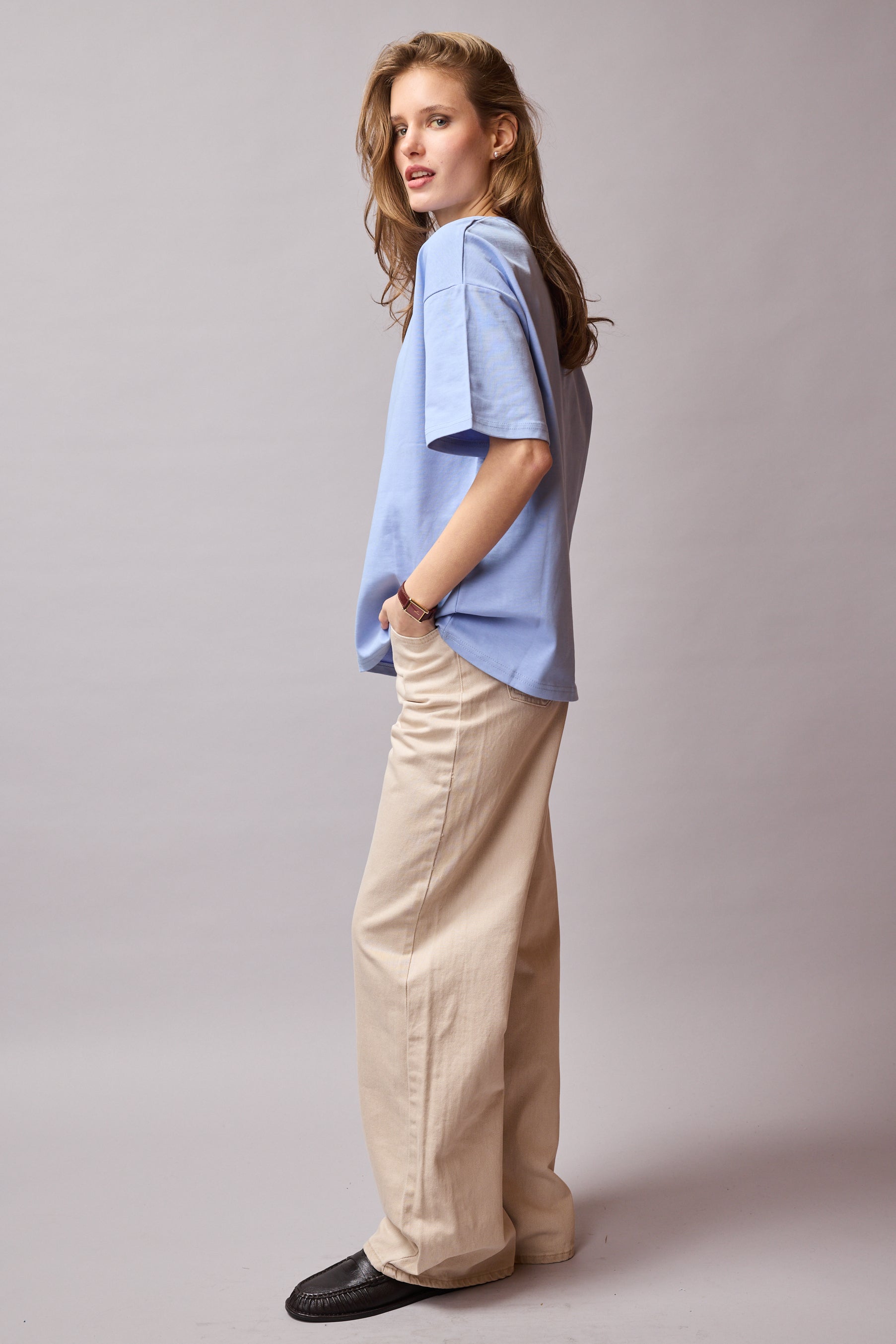OVERSIZE SHORT SLEEVE COTTON T-SHIRT BABY BLUE