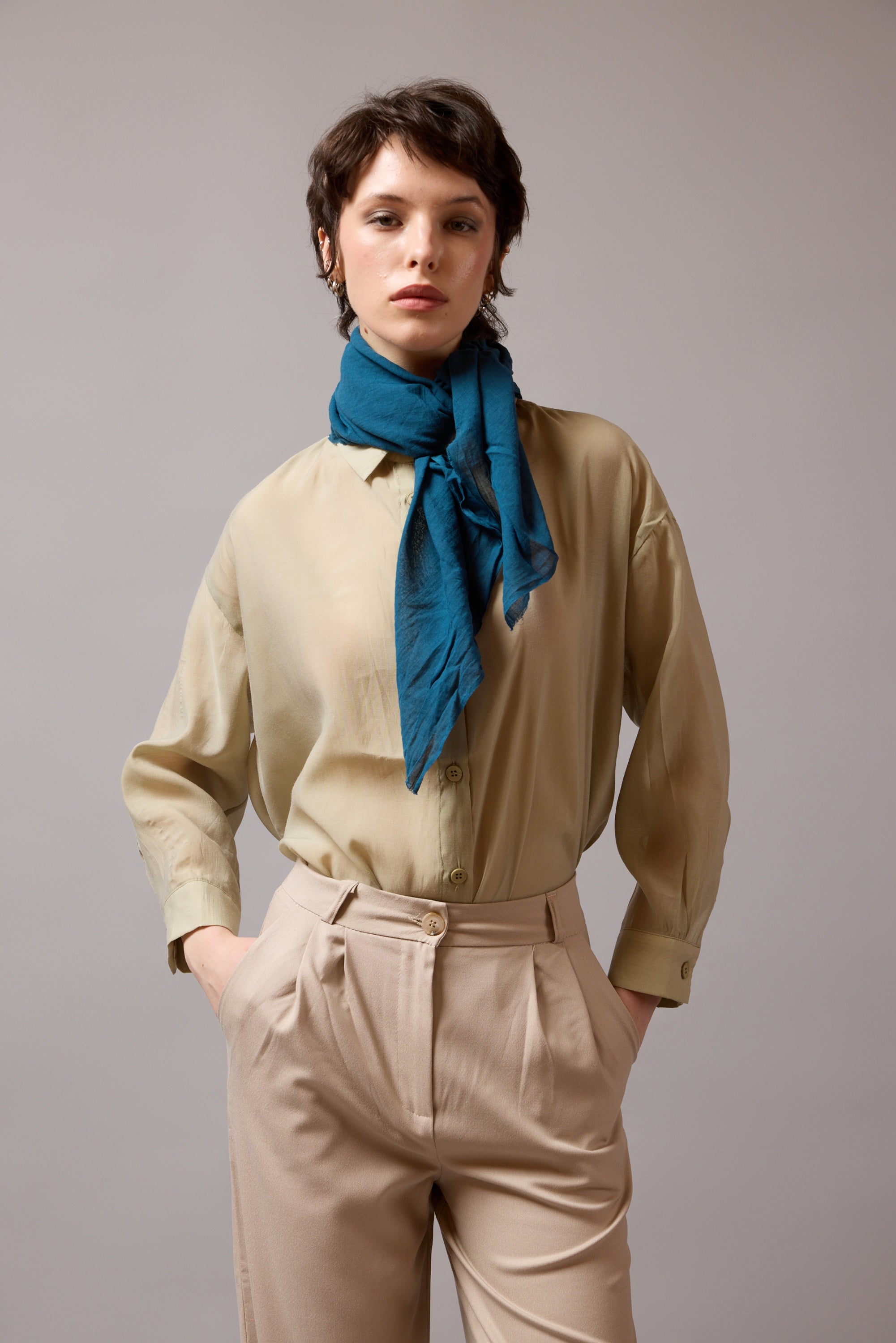 SEA BLUE ORGANİK PAMUK HANDMADE KARE FULAR