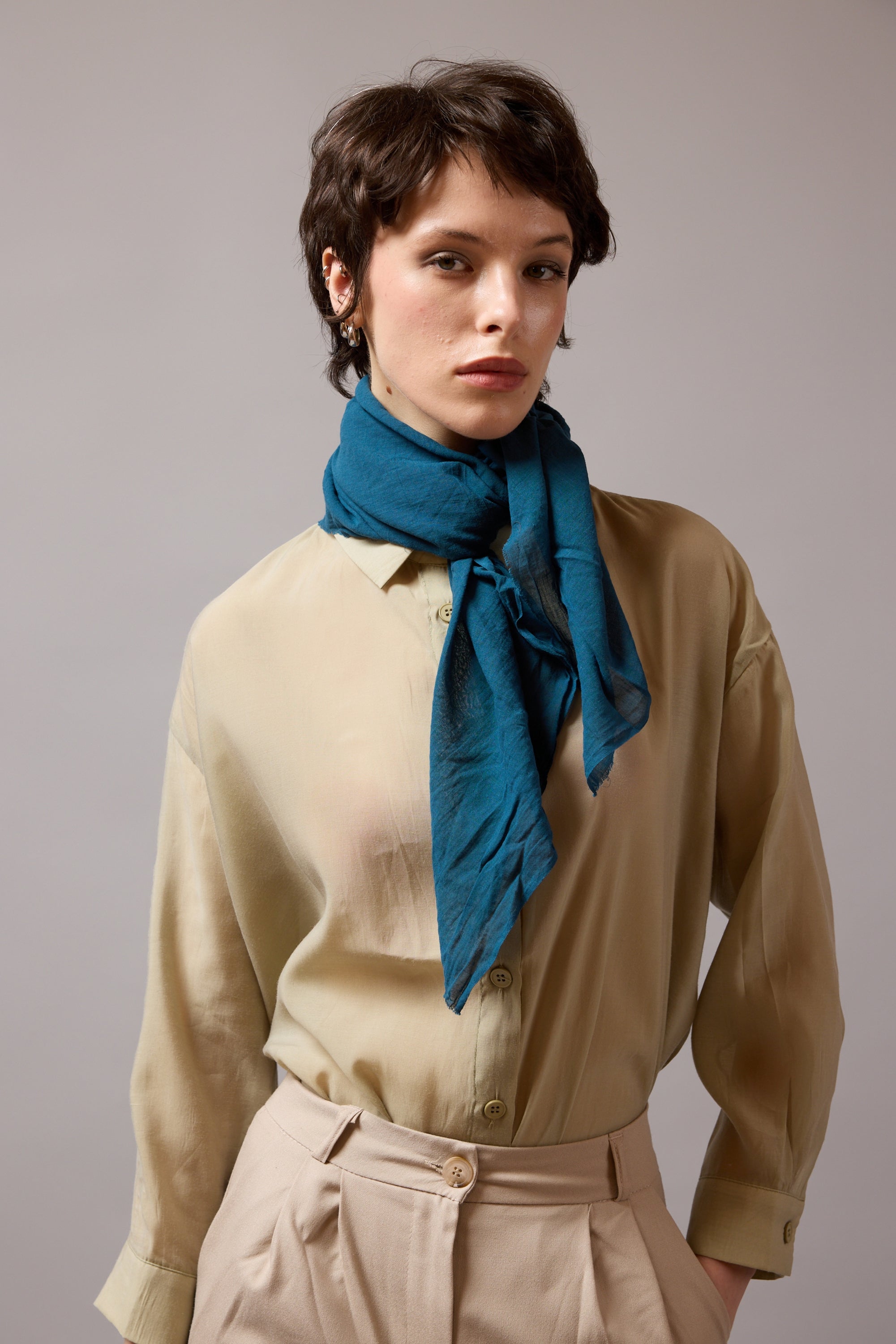 SEA BLUE ORGANİK PAMUK HANDMADE KARE FULAR