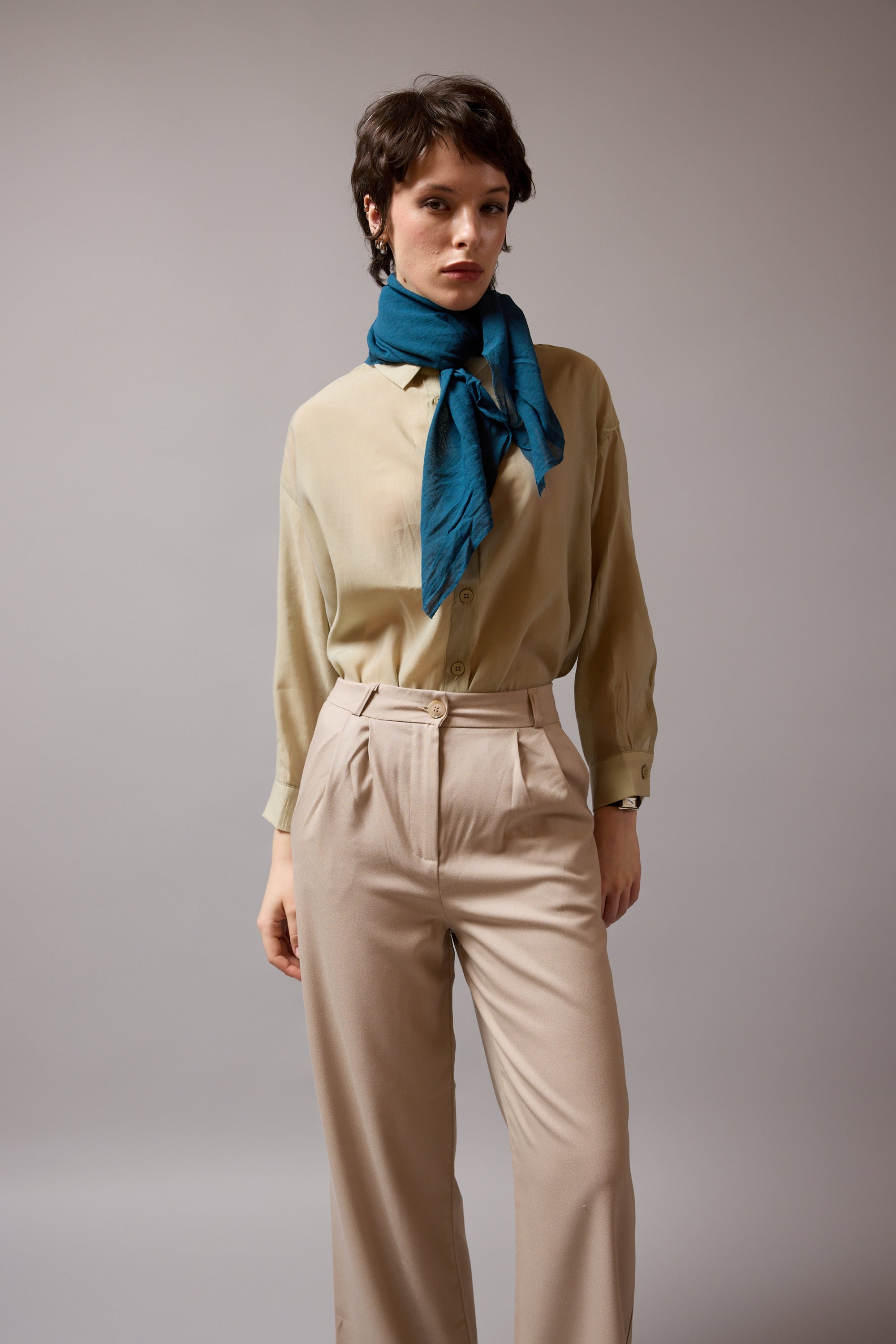 SEA BLUE ORGANİK PAMUK HANDMADE KARE FULAR