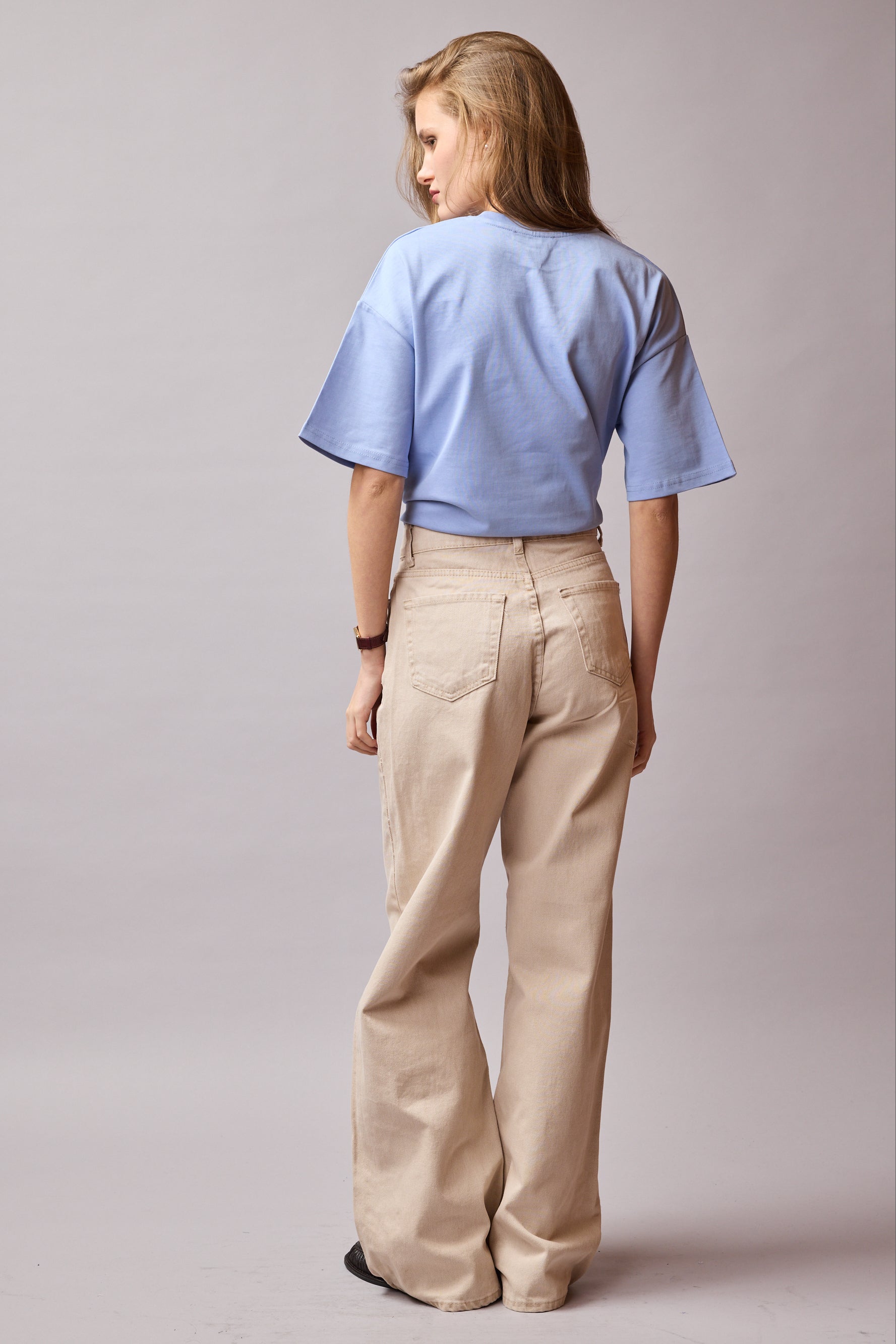 STRAIGHT FIT HIGH WAIST WIDE LEG JEANS BEIGE