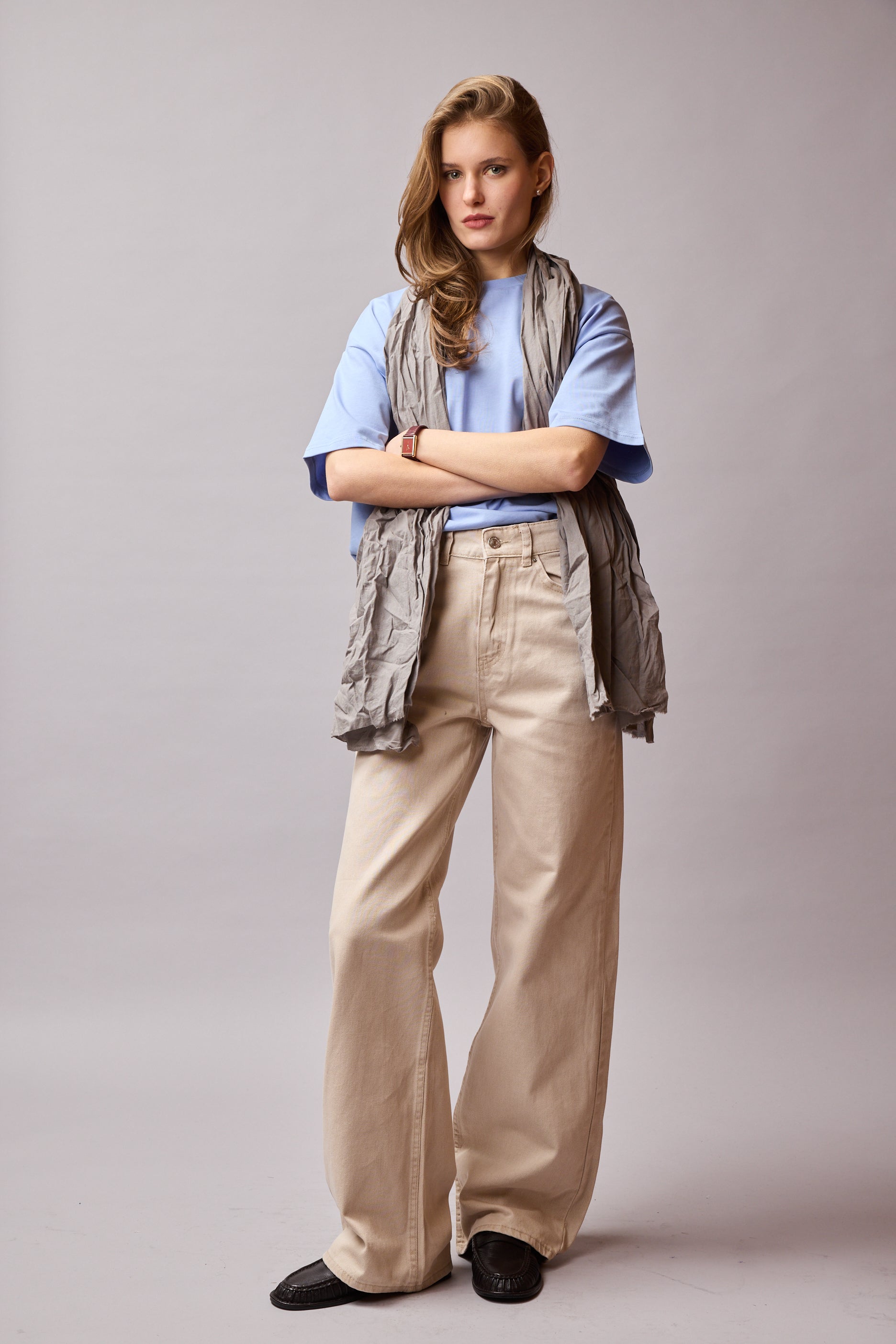 Soft Grey Organik Pamuk Handmade Sal