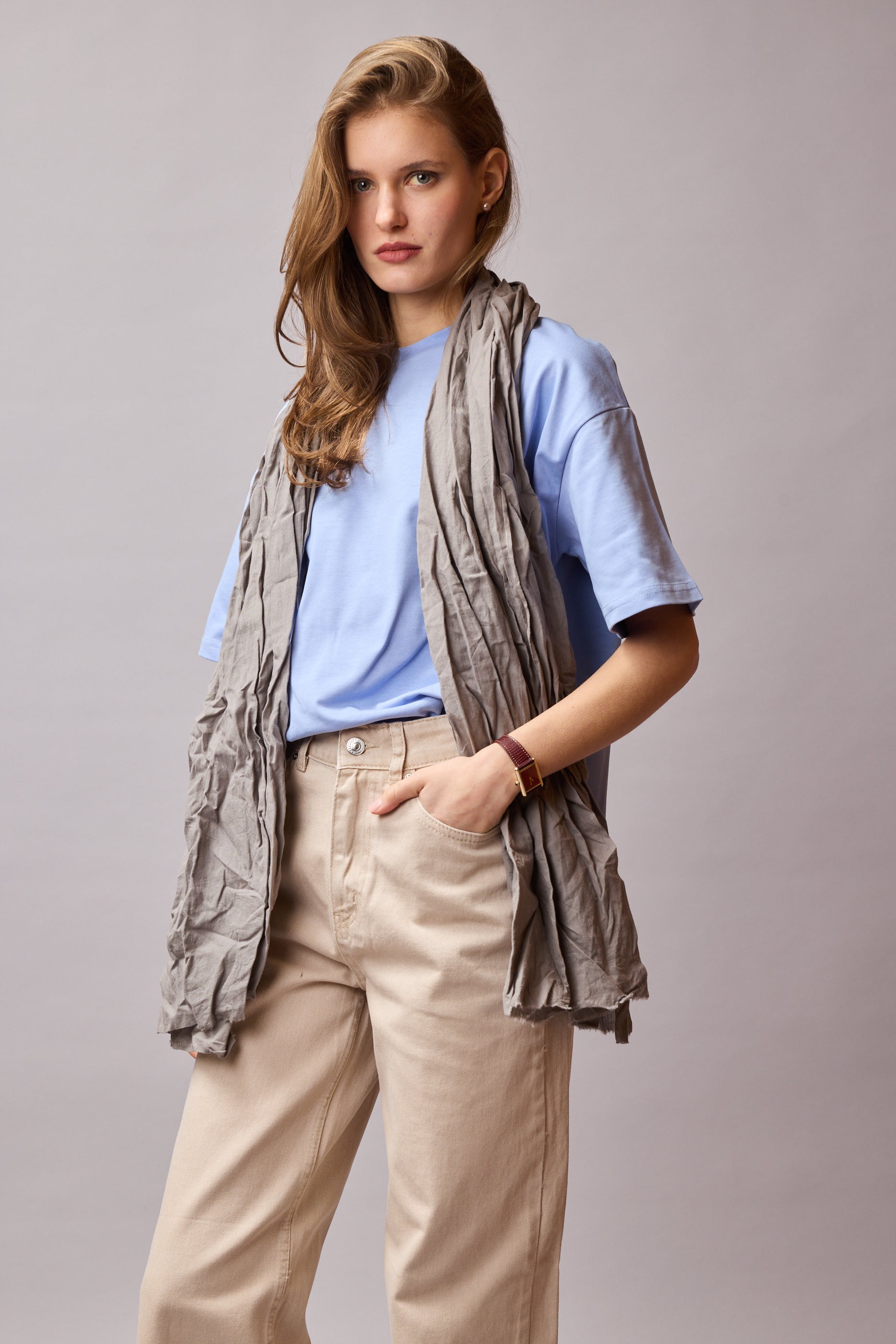 Soft Grey Organik Pamuk Handmade Sal