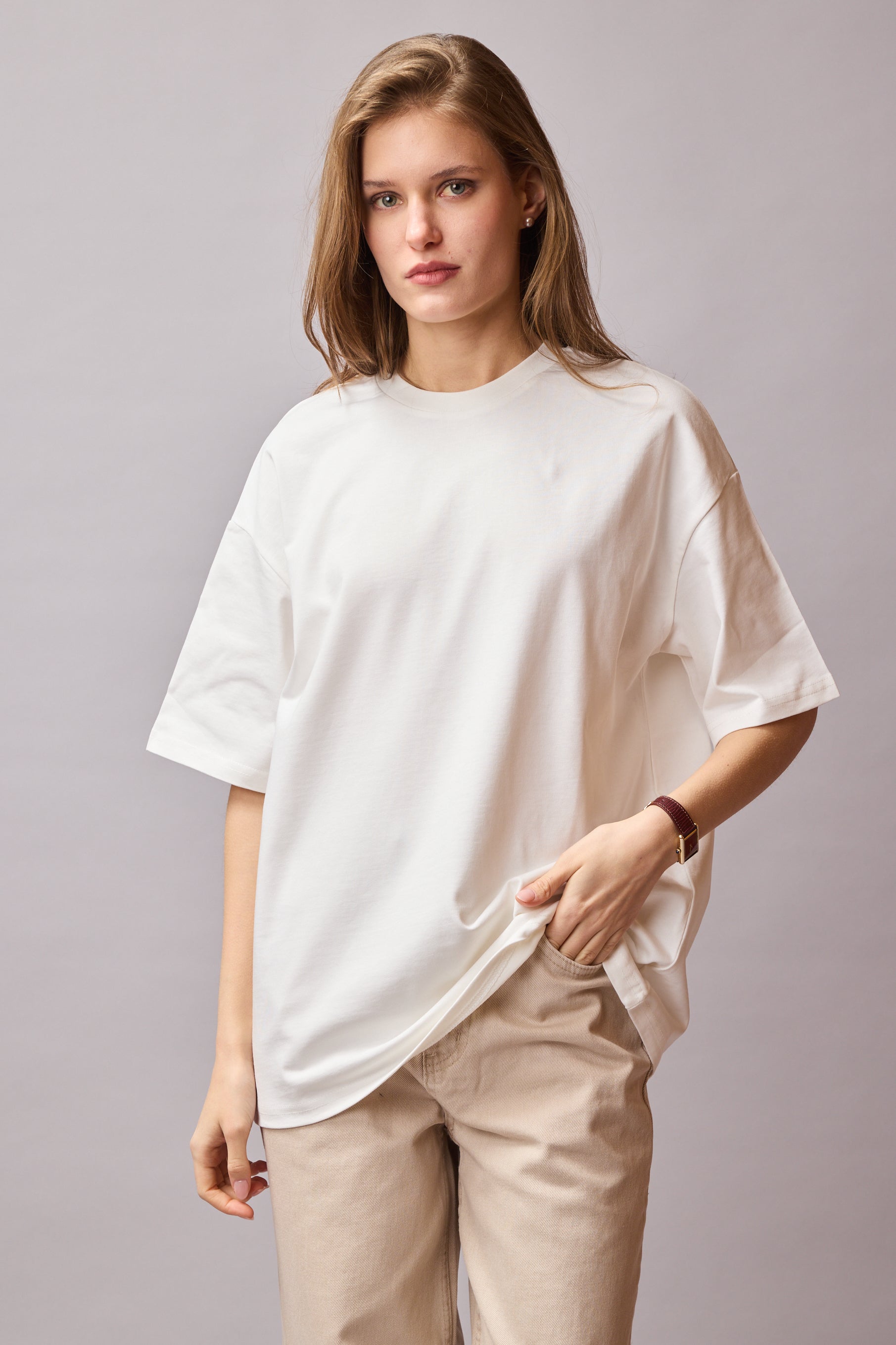 OVERSIZE SHORT SLEEVE COTTON T-SHIRT VANILLA