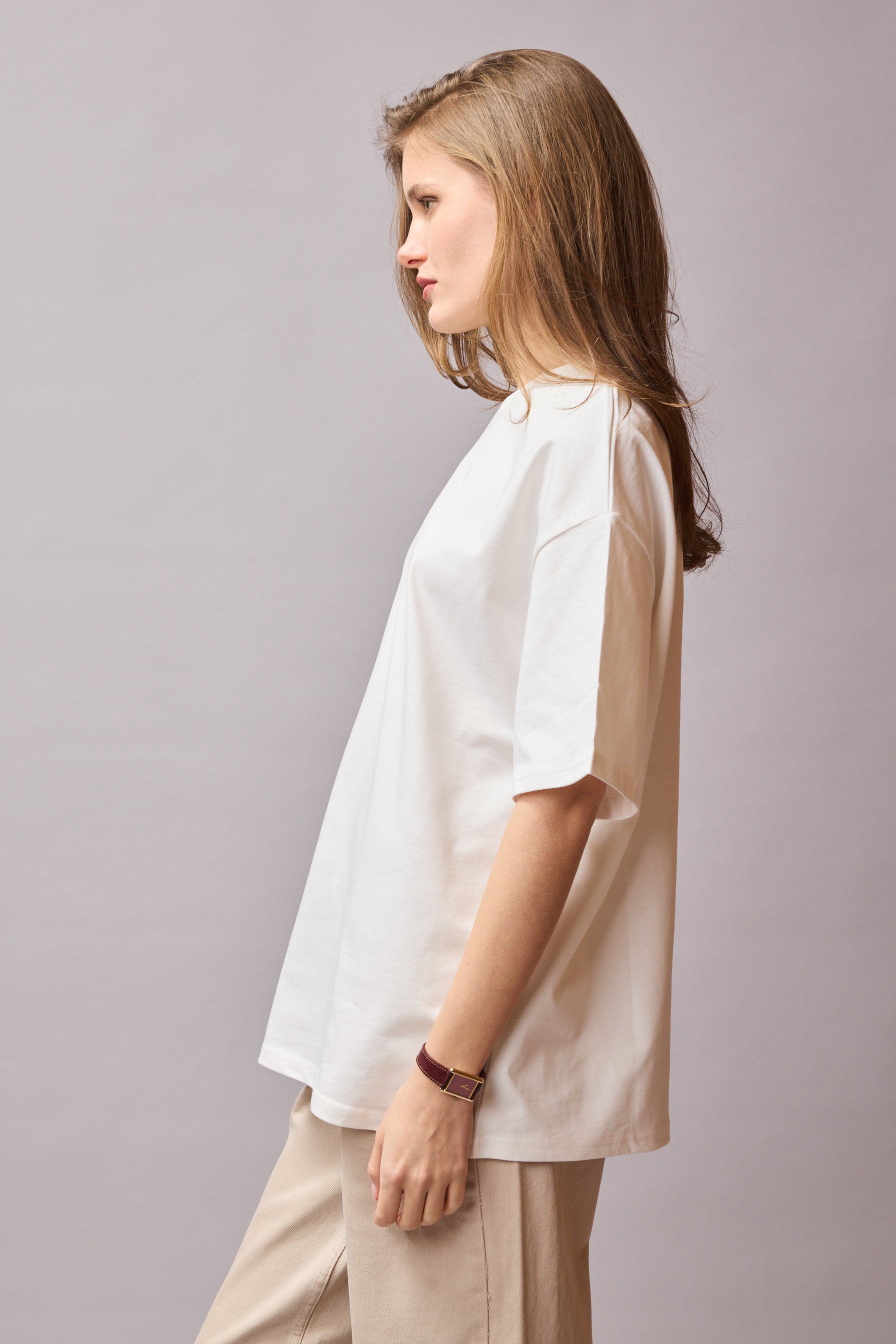 OVERSIZE KISA KOLLU PAMUK T-SHIRT VANILLA