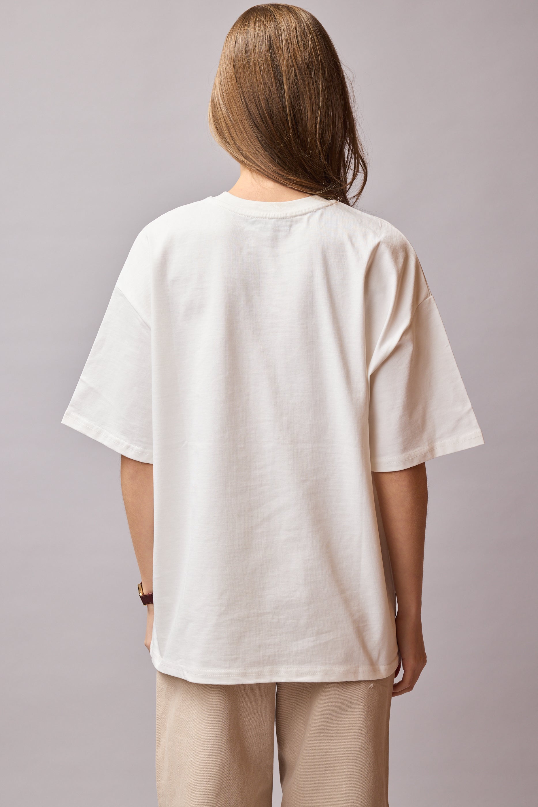 OVERSIZE KISA KOLLU PAMUK T-SHIRT VANILLA