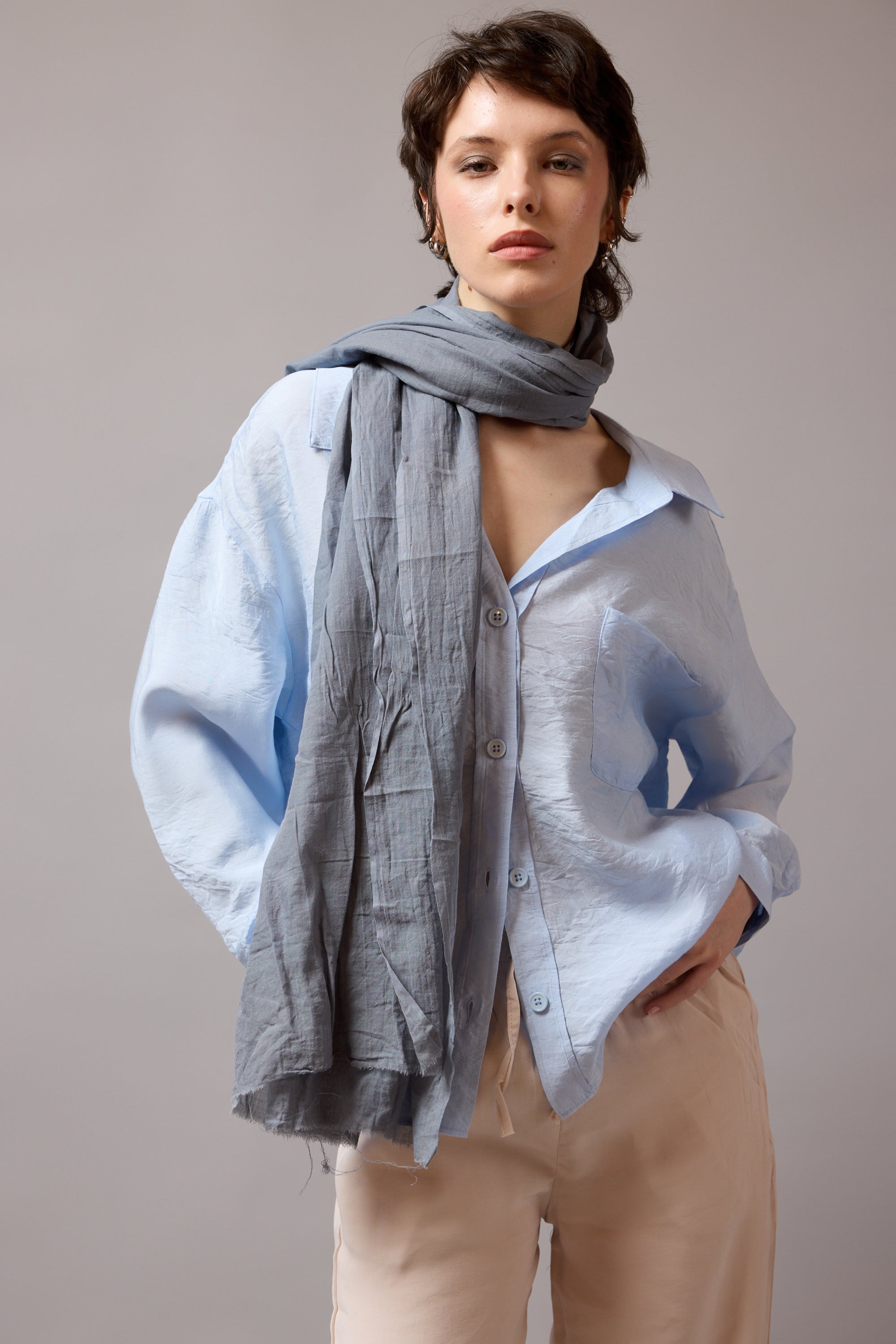 Ice Grey Organik Pamuk Handmade Sal