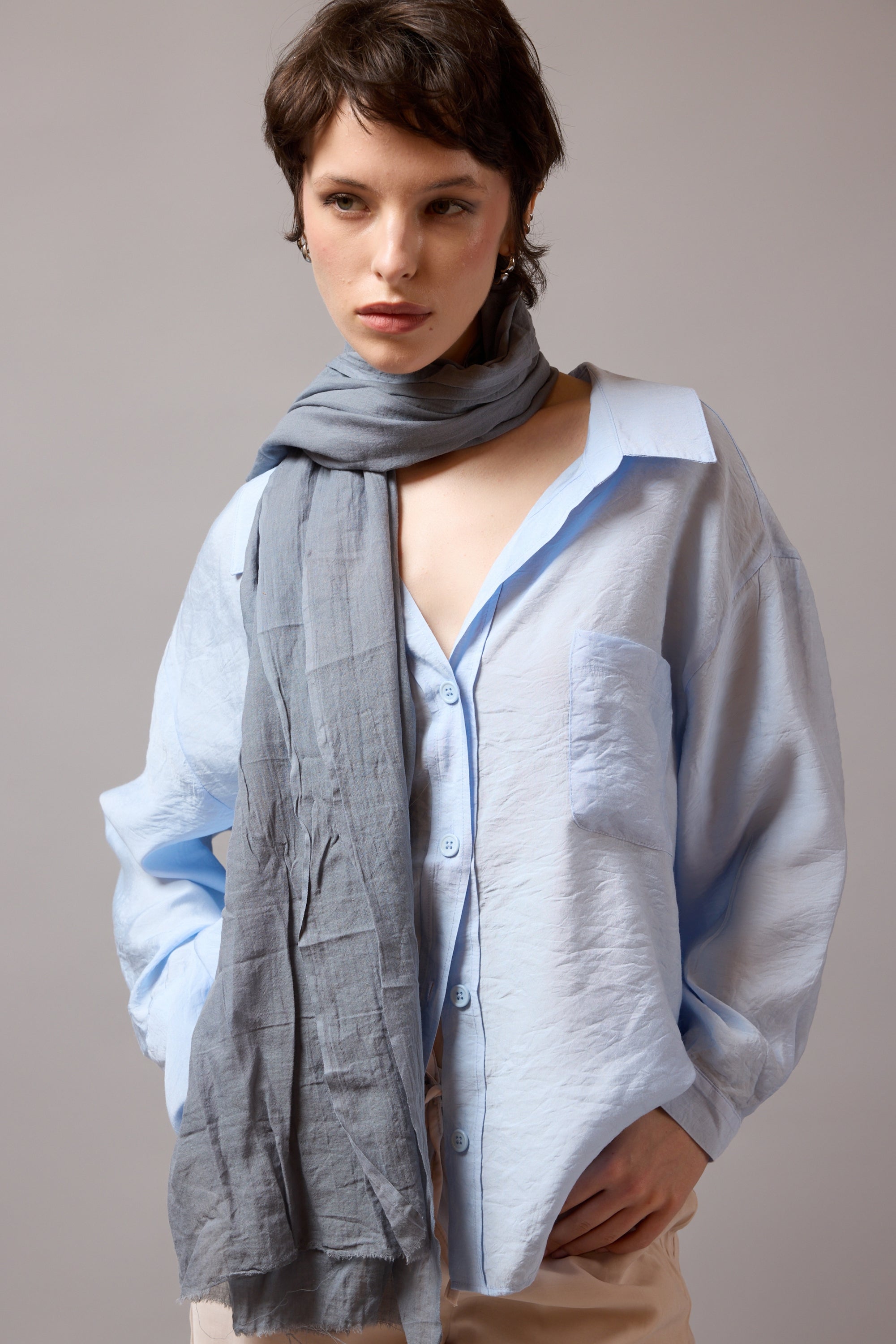 Ice Grey Organik Pamuk Handmade Sal