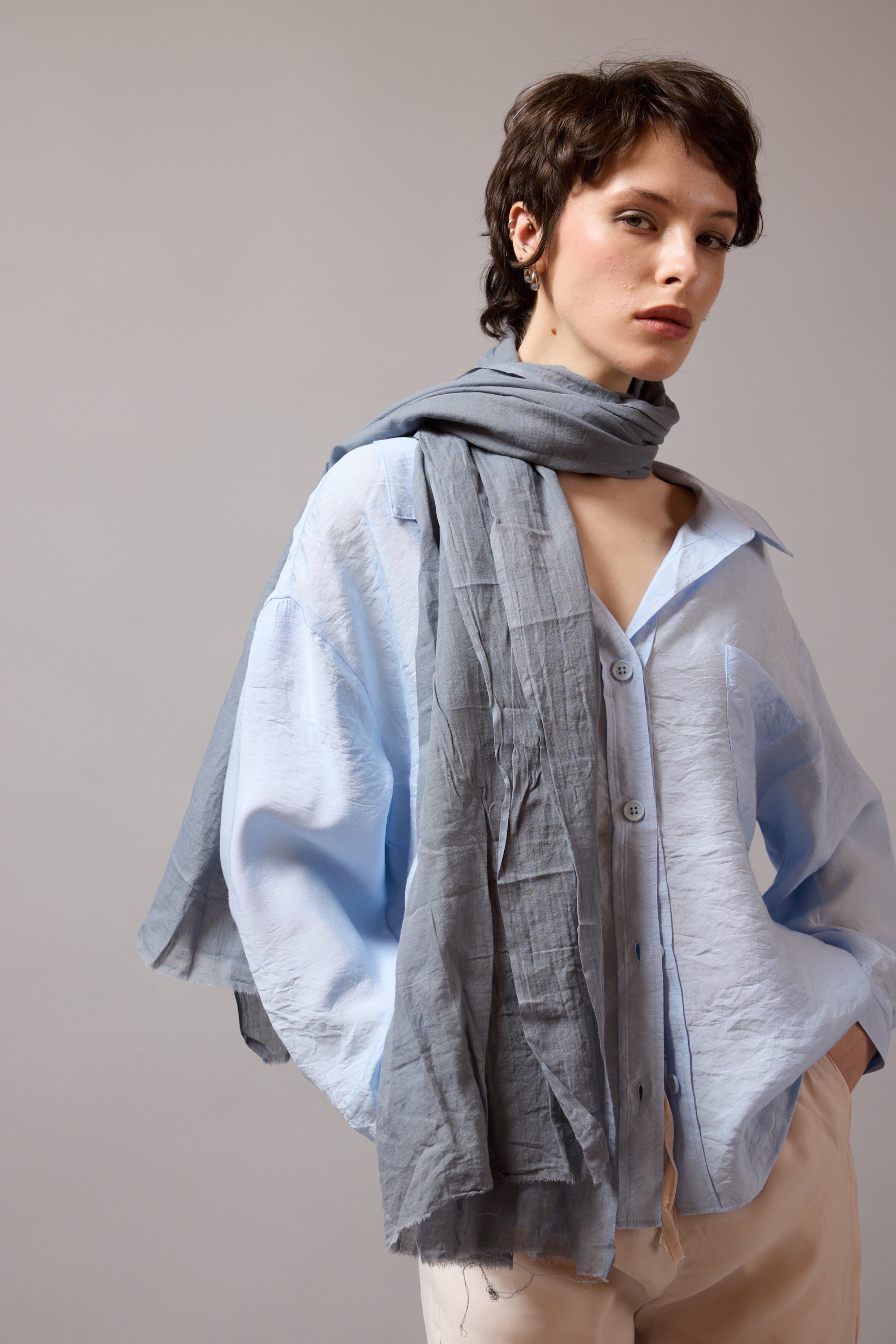 Ice Grey Organik Pamuk Handmade Sal