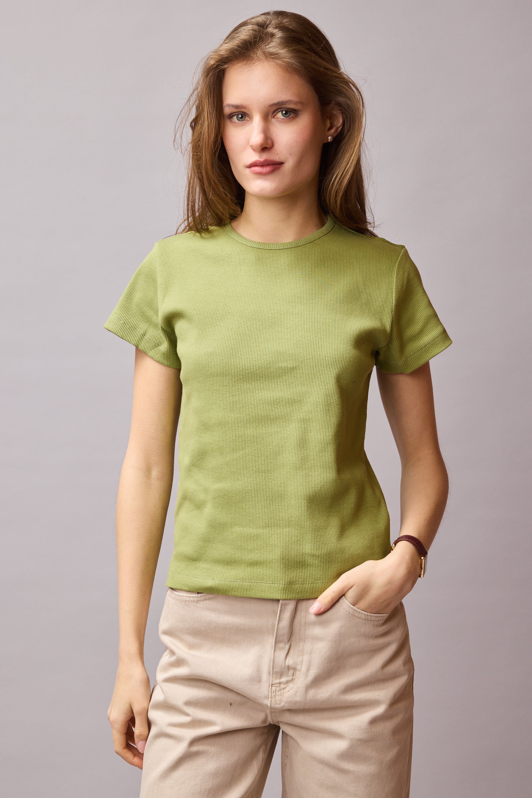 RUBBLED SHORT SLEEVE COTTON T-SHIRT OLIVE