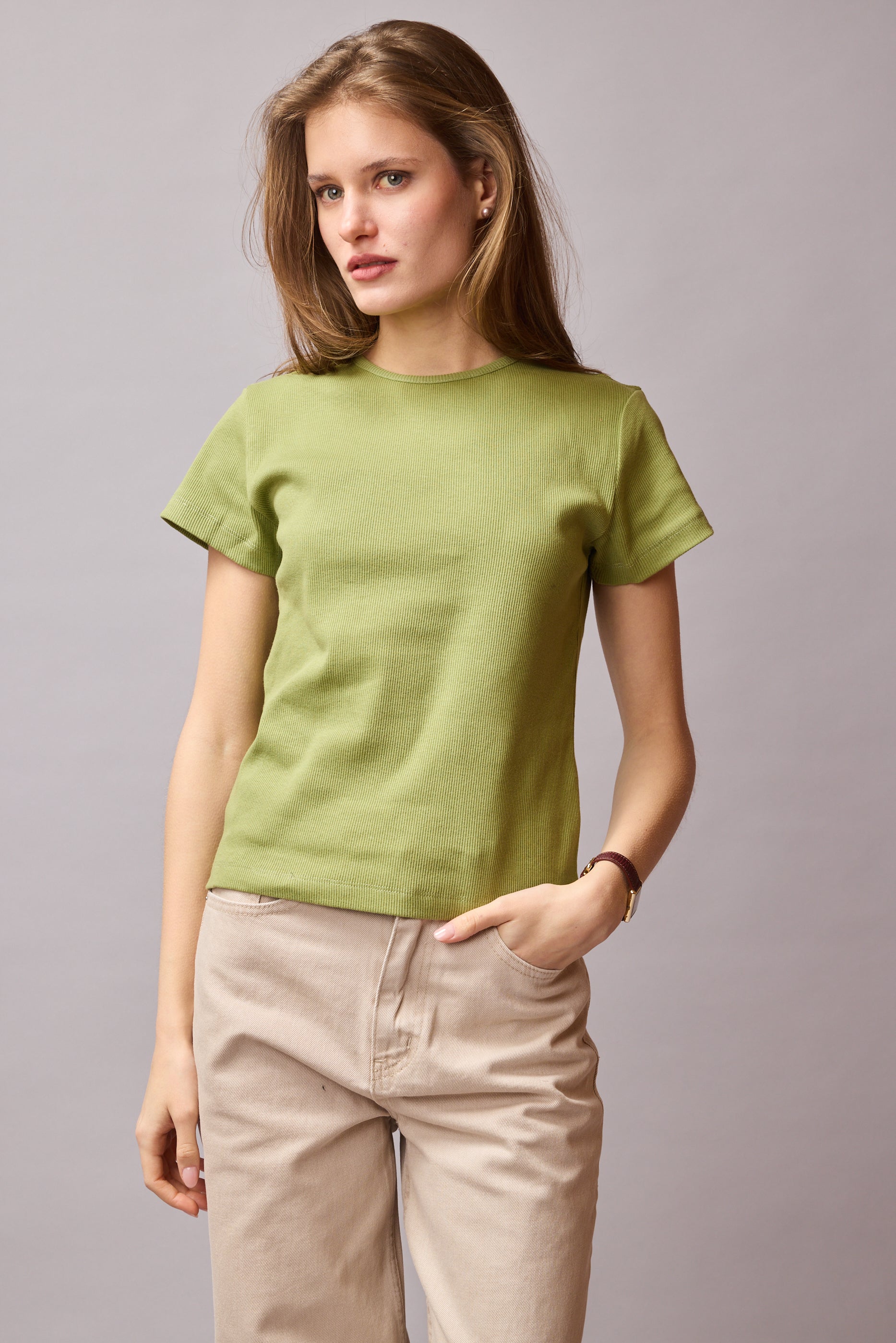 FITILLI KISA KOLLU PAMUK T-SHIRT OLIVE