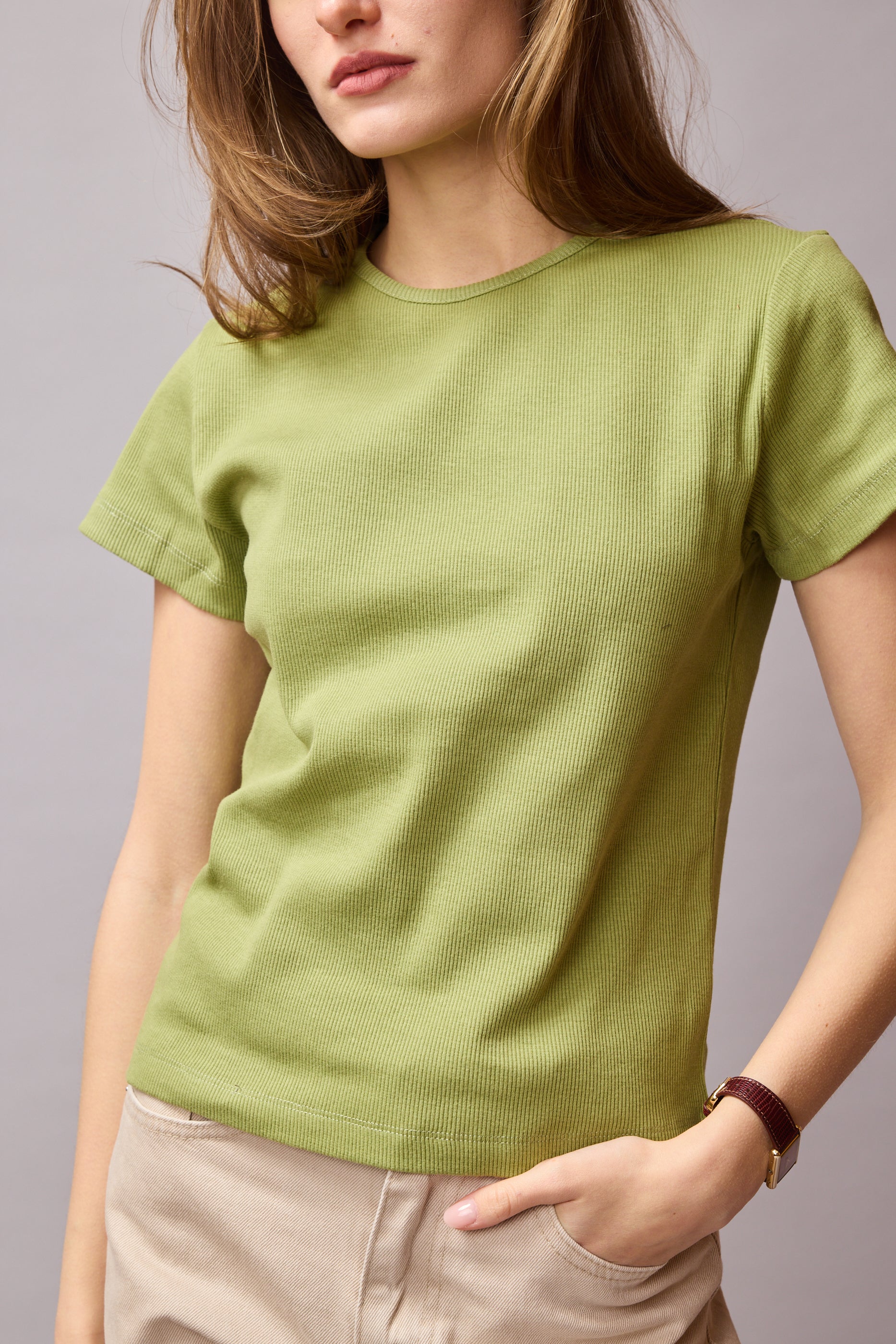 RUBBLED SHORT SLEEVE COTTON T-SHIRT OLIVE