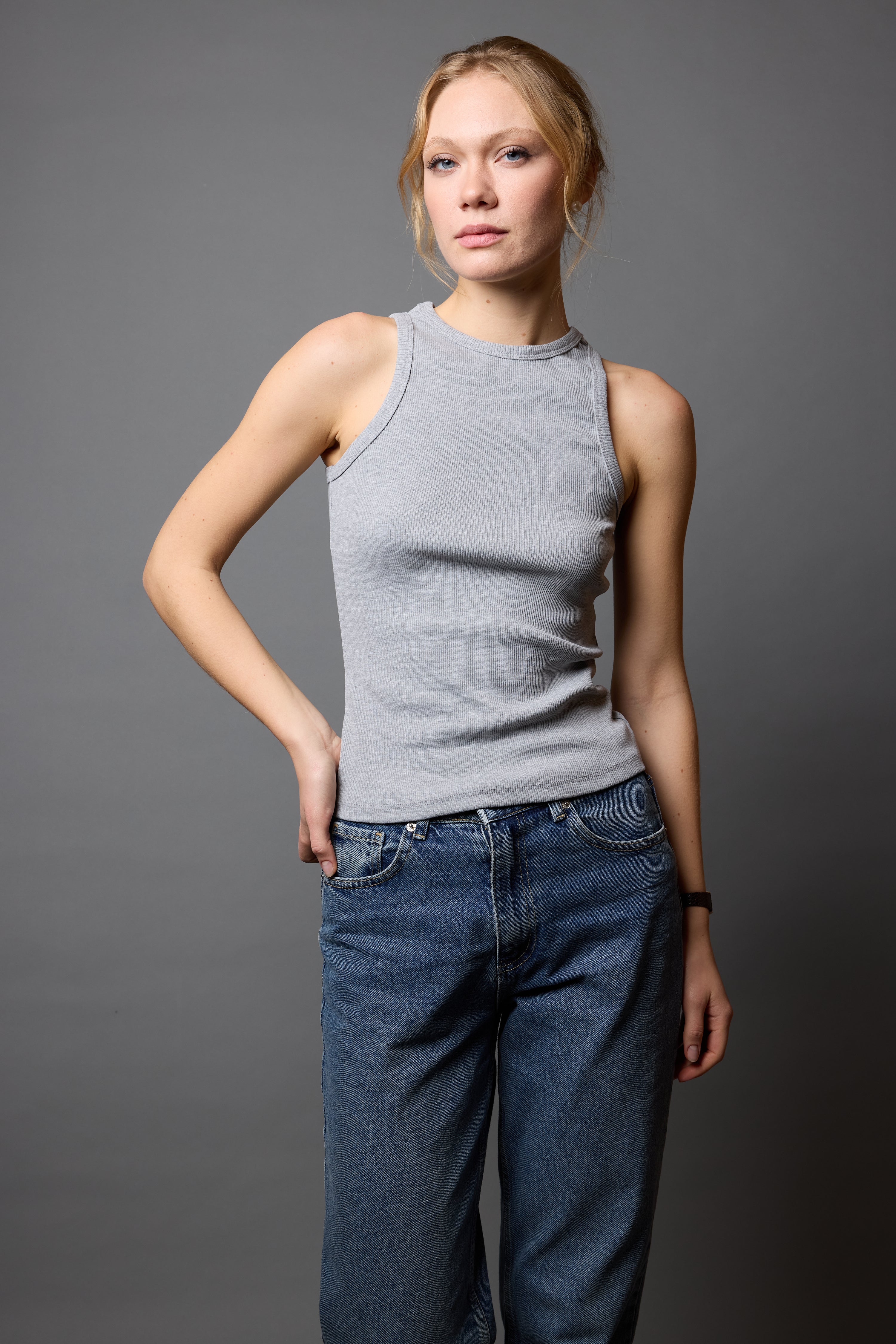 HALTER YAKA CROP TOP GRİ