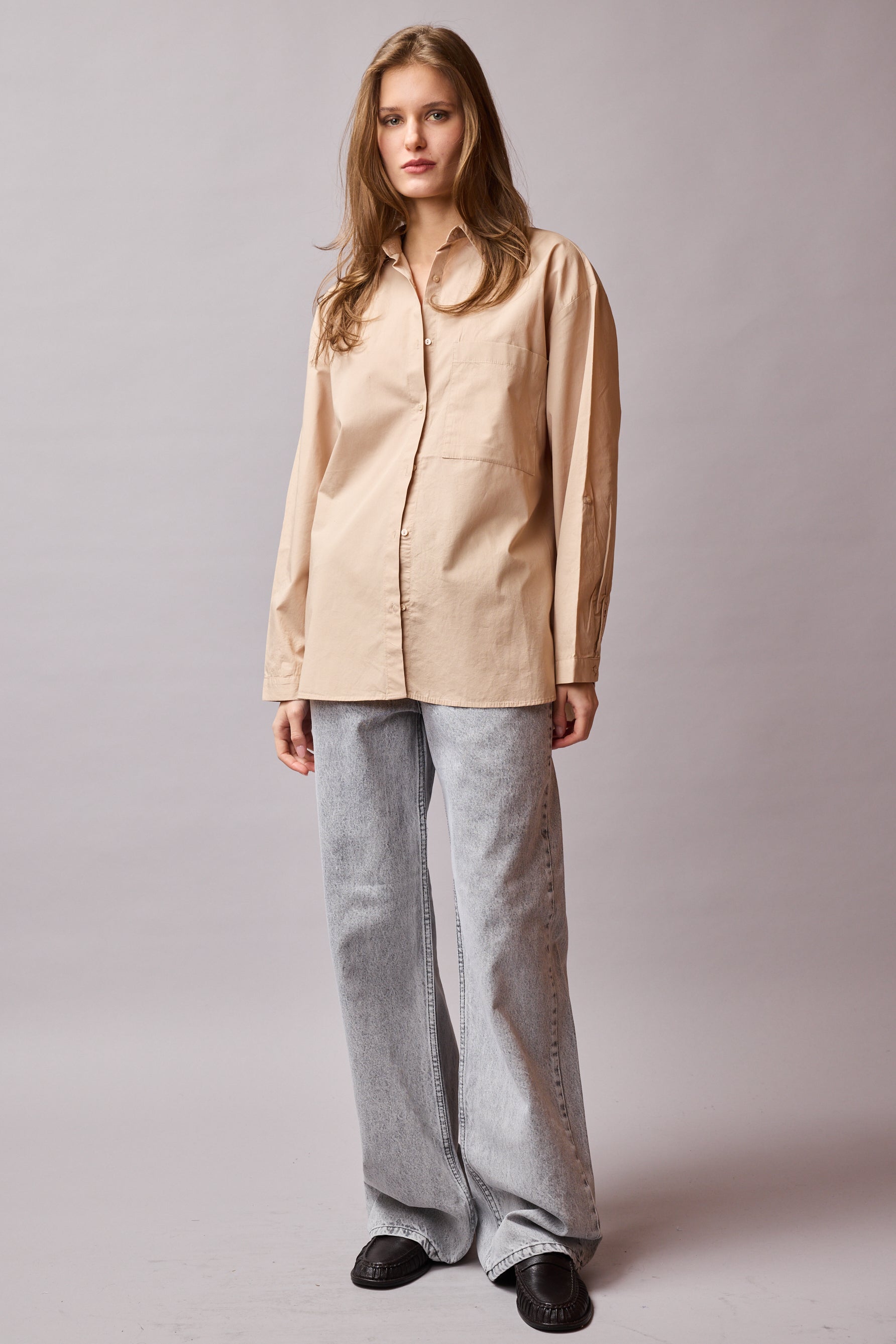 CLASSIC COLLAR OVERSIZE POCKET SHIRT BEIGE