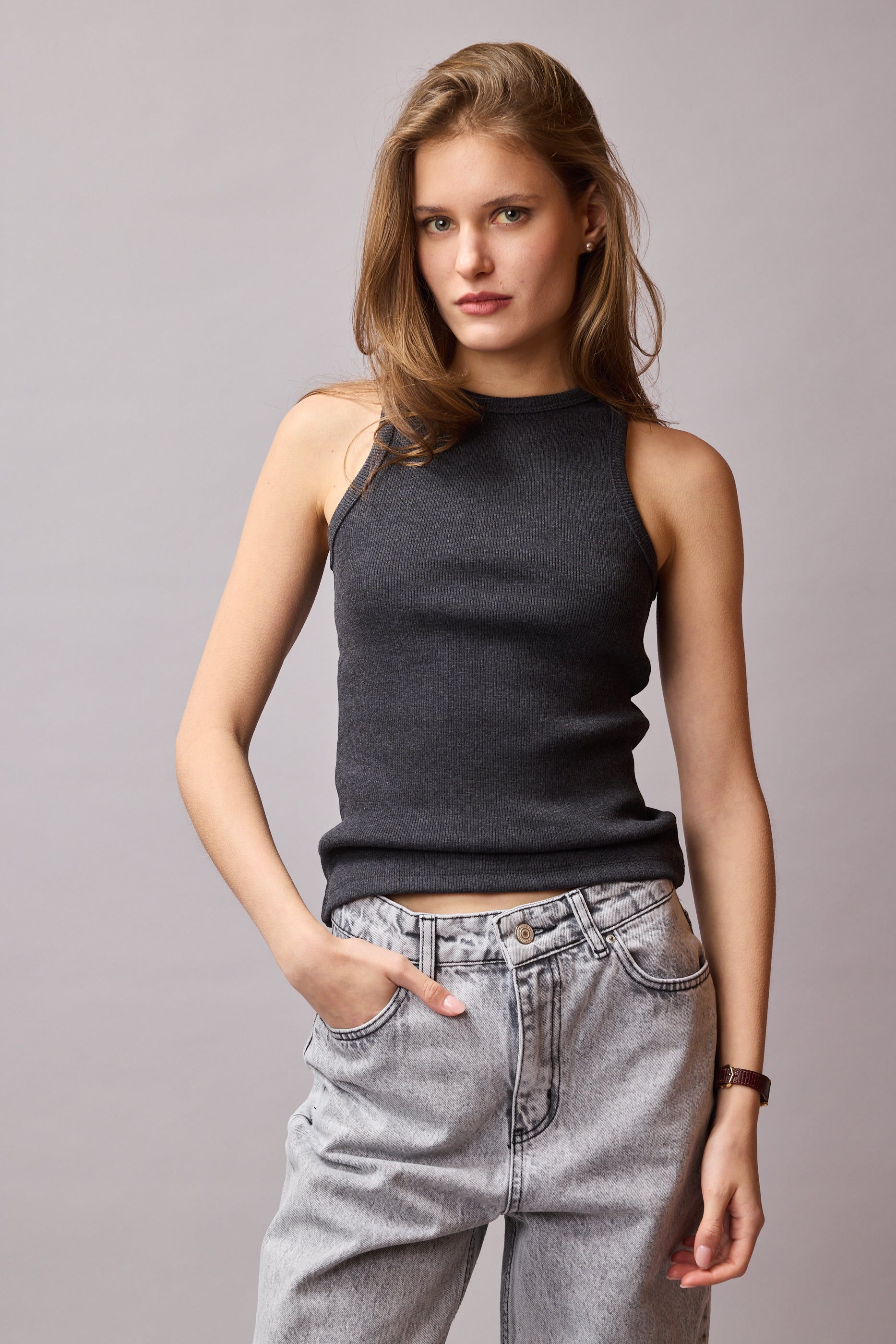 HALTER YAKA CROP TOP ANTRASIT