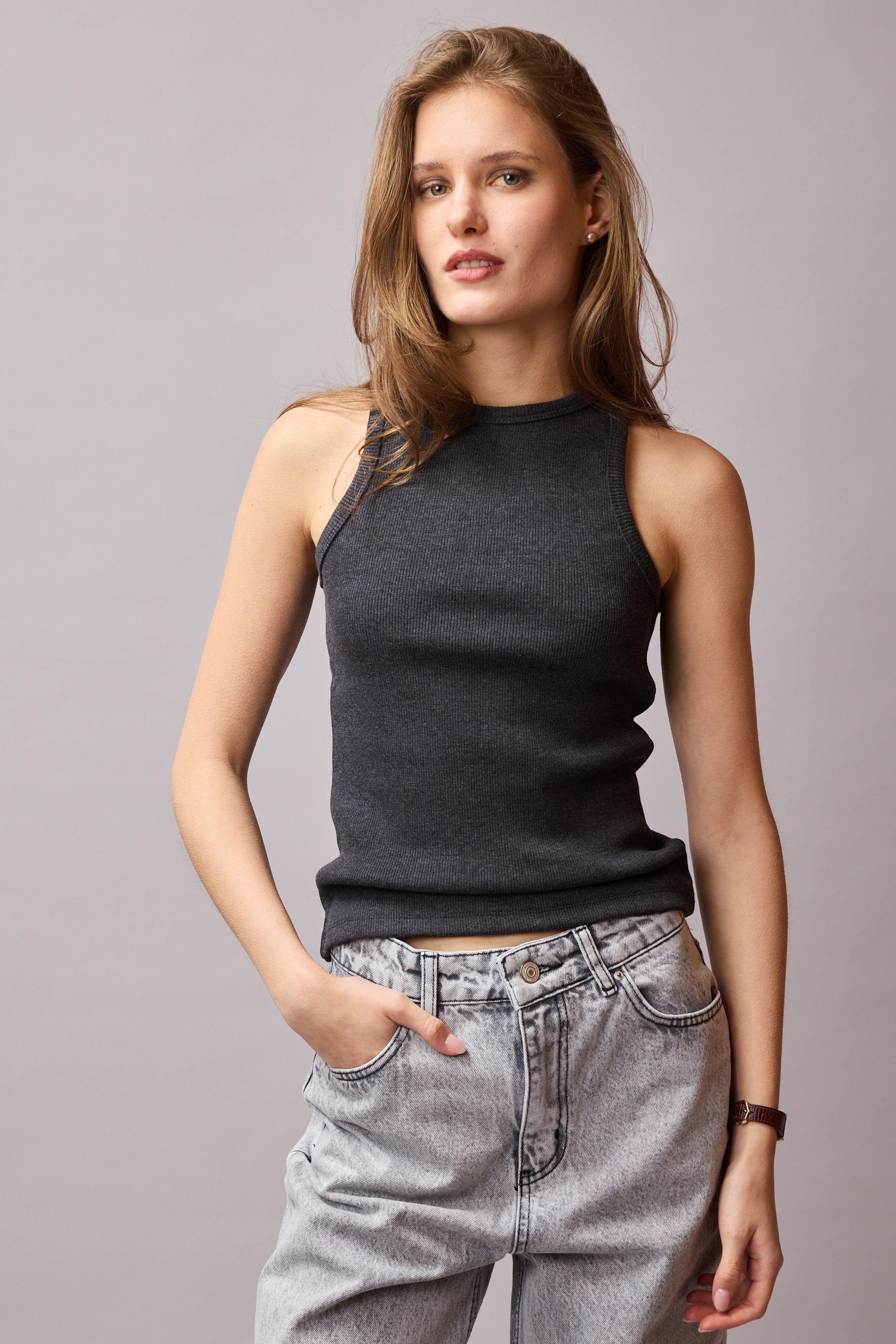 HALTER YAKA CROP TOP ANTRASIT