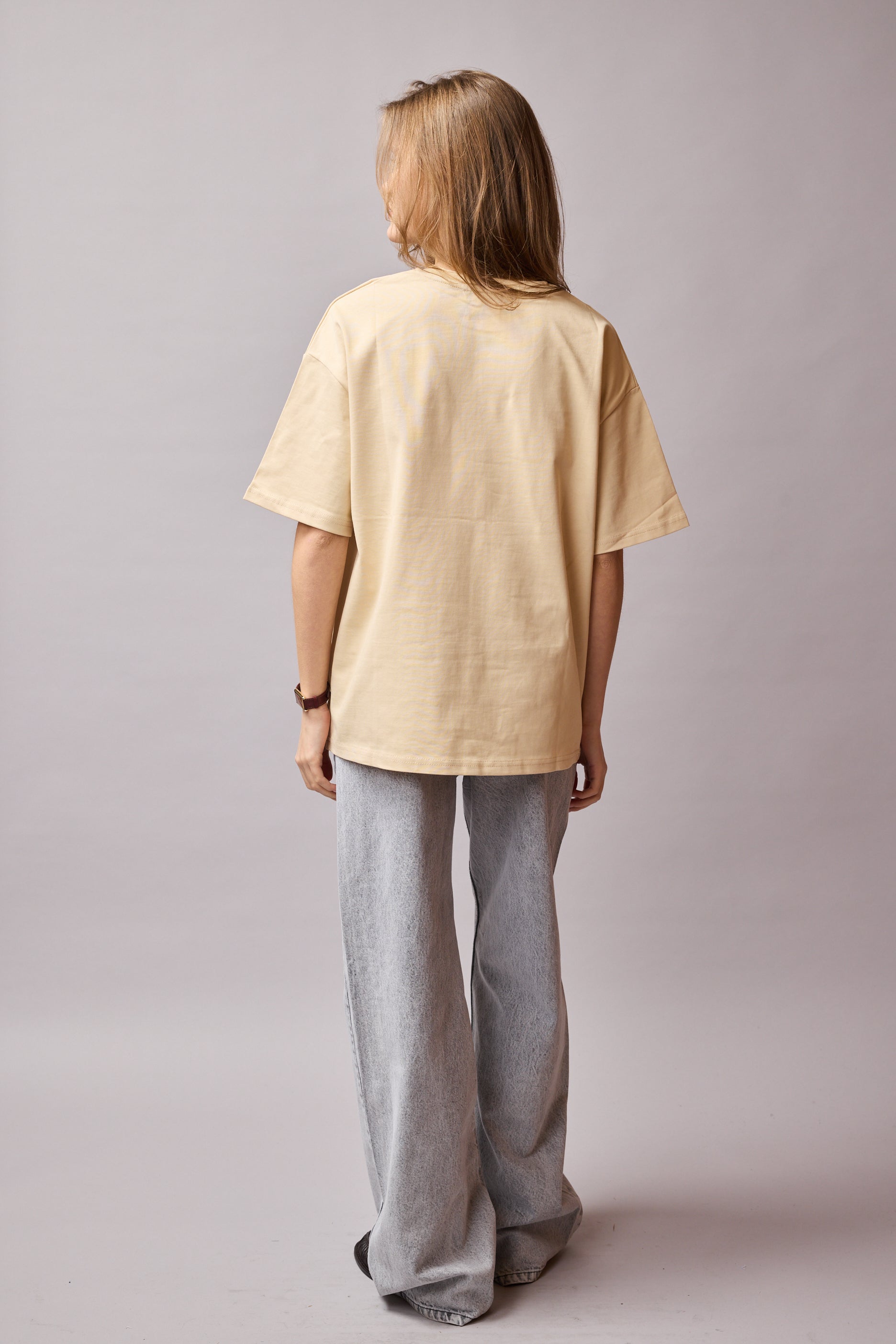 OVERSIZE KISA KOLLU PAMUK T-SHIRT BEIGE