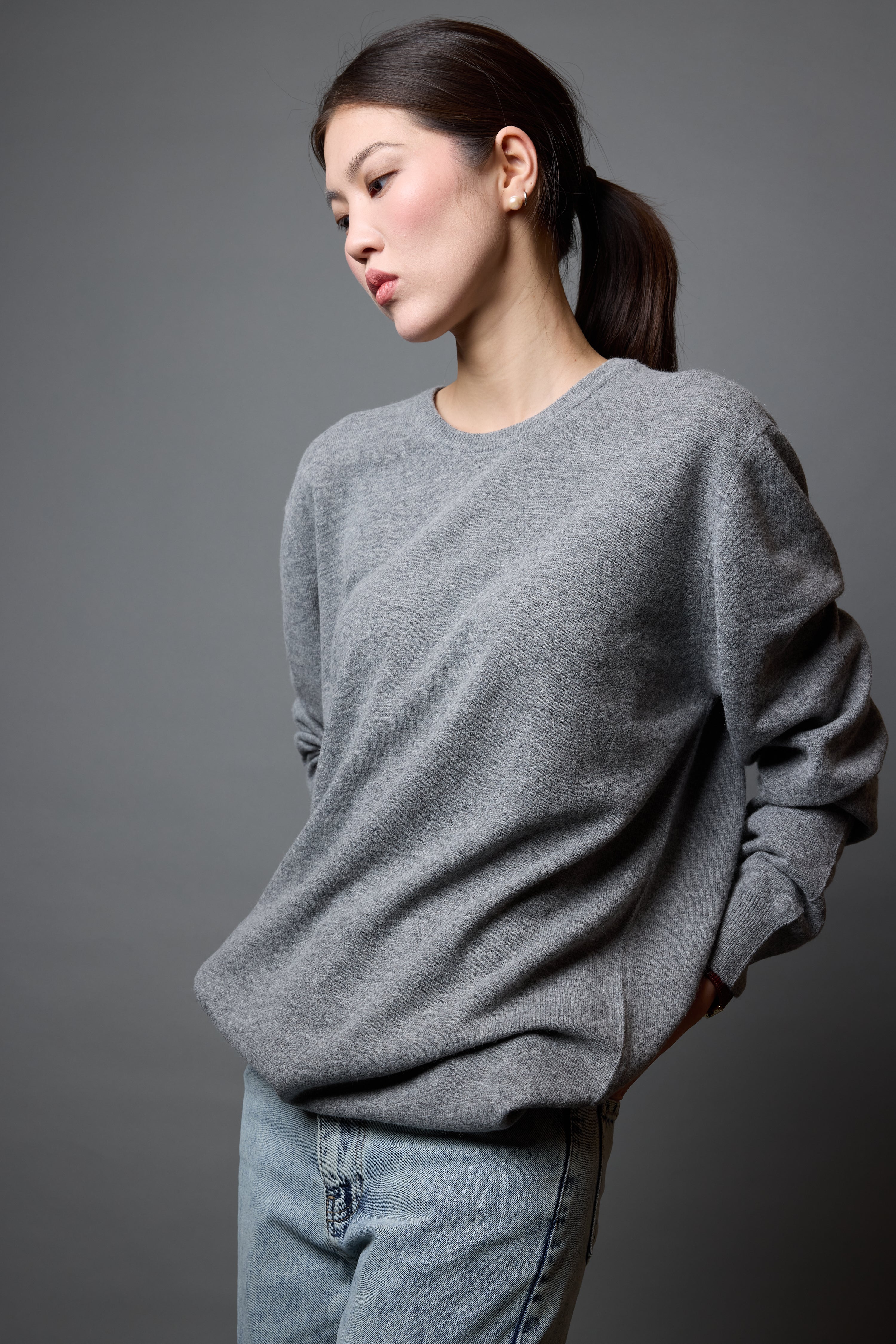 YUN BISIKLET YAKA UNISEX KAZAK GRI