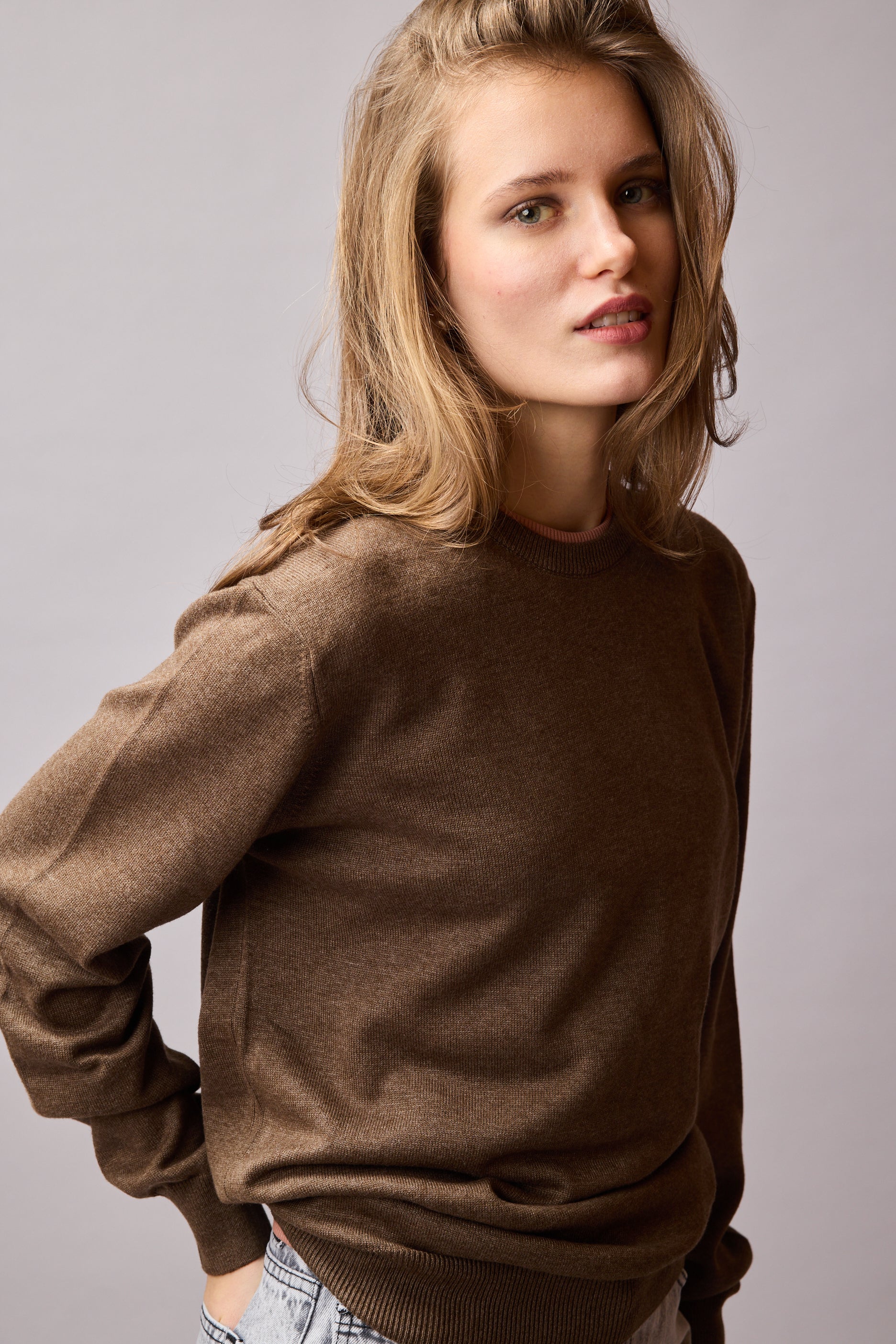 PAMUK BISIKLET YAKA UNISEX KAZAK VIZON