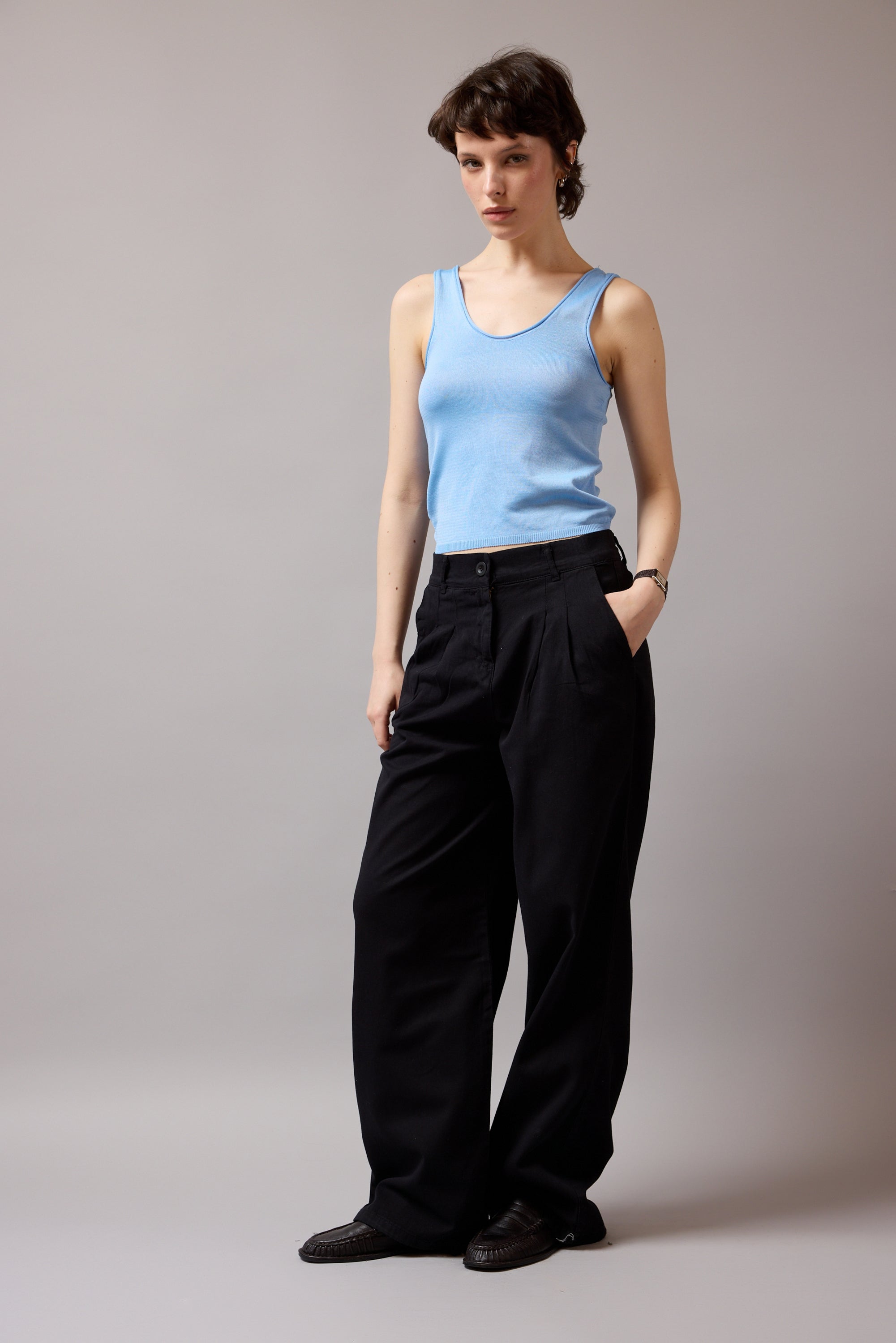 PILELI PAMUK RELAXED PANTOLON SIYAH