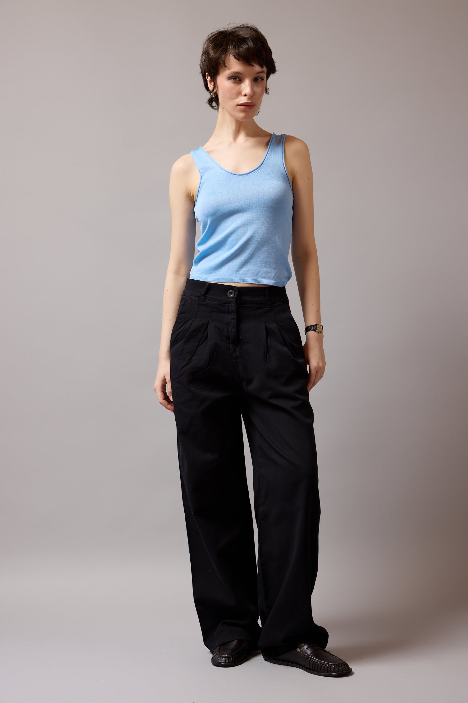 HALTER YAKA TRIKO BLUZ MAVI