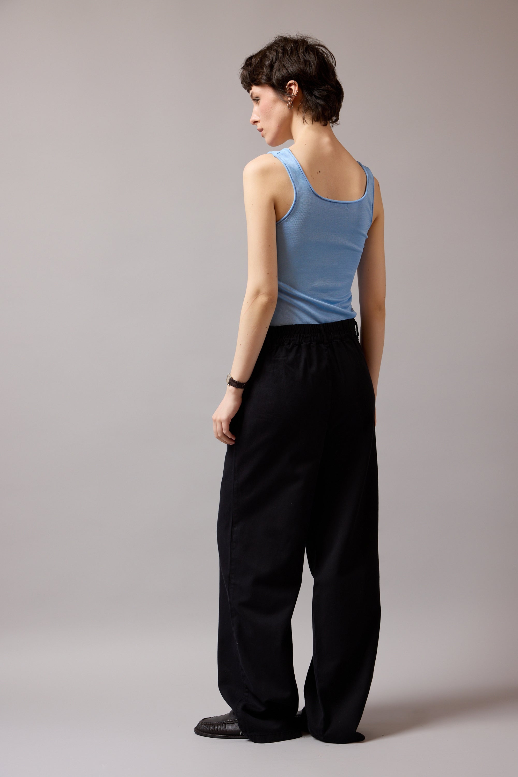 PILELI PAMUK RELAXED PANTOLON SIYAH