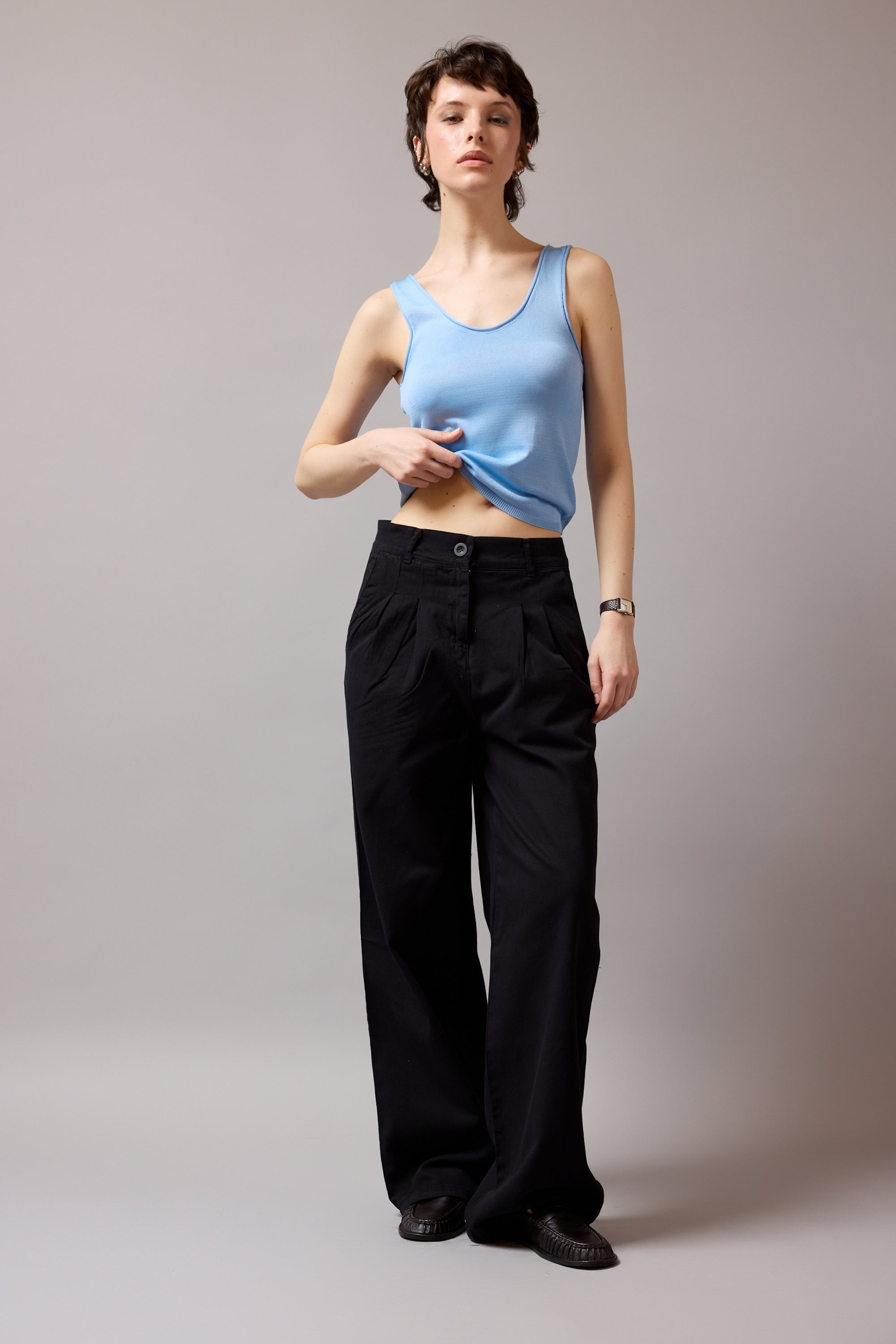 PILELI PAMUK RELAXED PANTOLON SIYAH