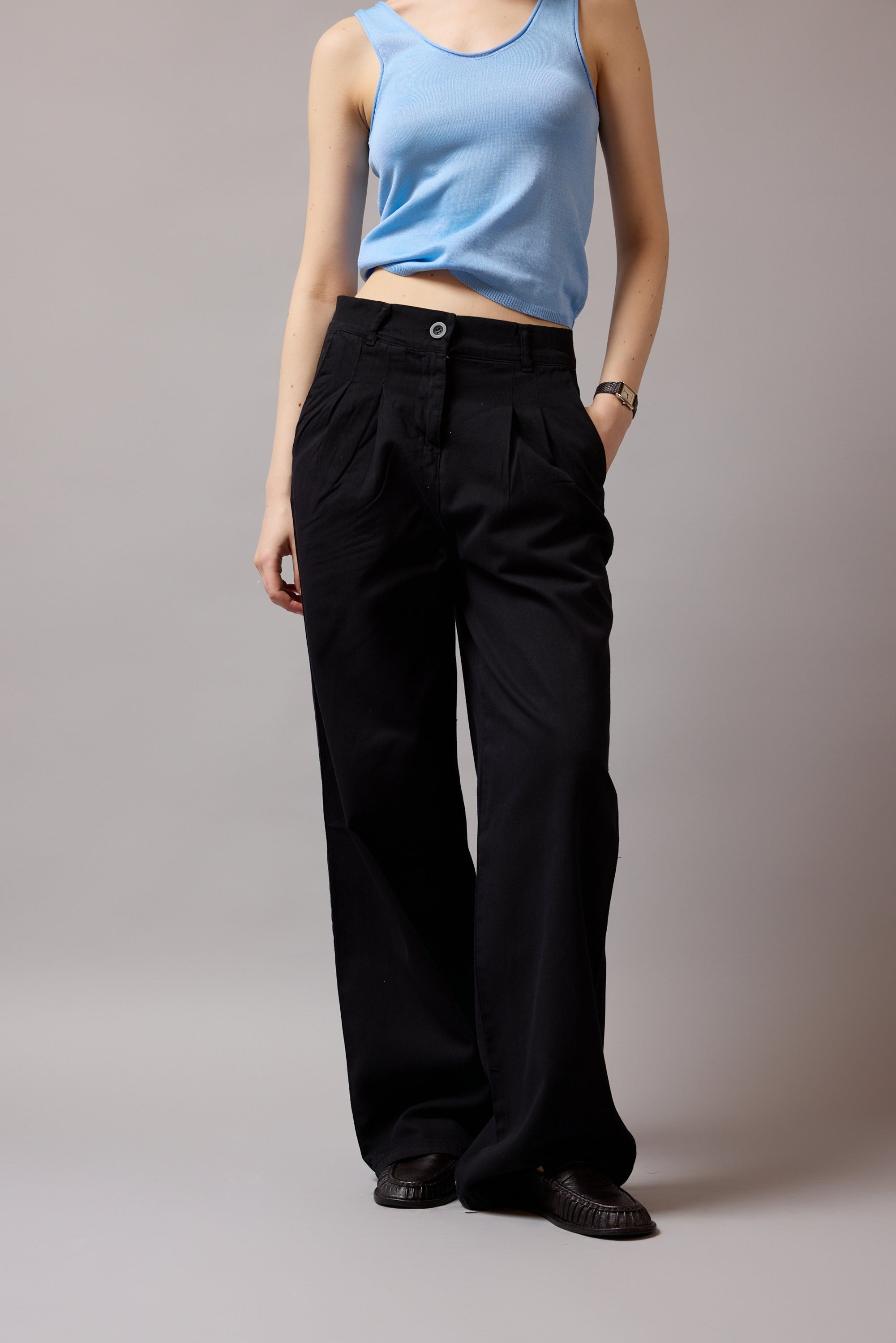 PILELI PAMUK RELAXED PANTOLON SIYAH