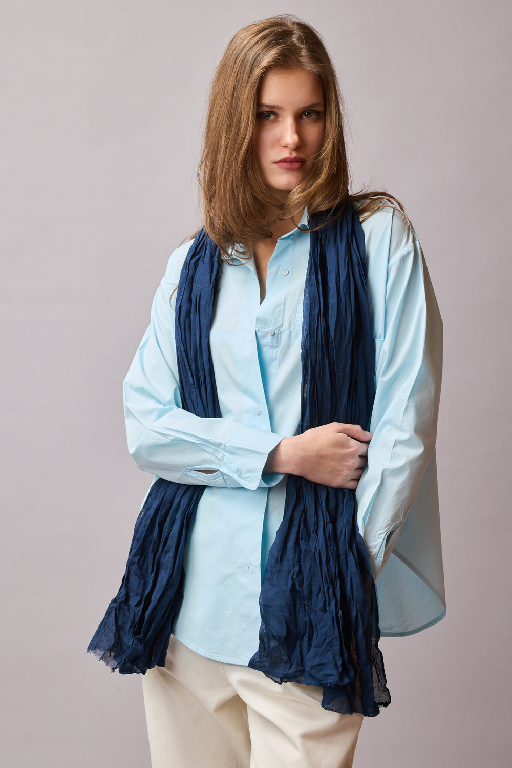 Oxford Blue Organic Cotton Handmade Shawl