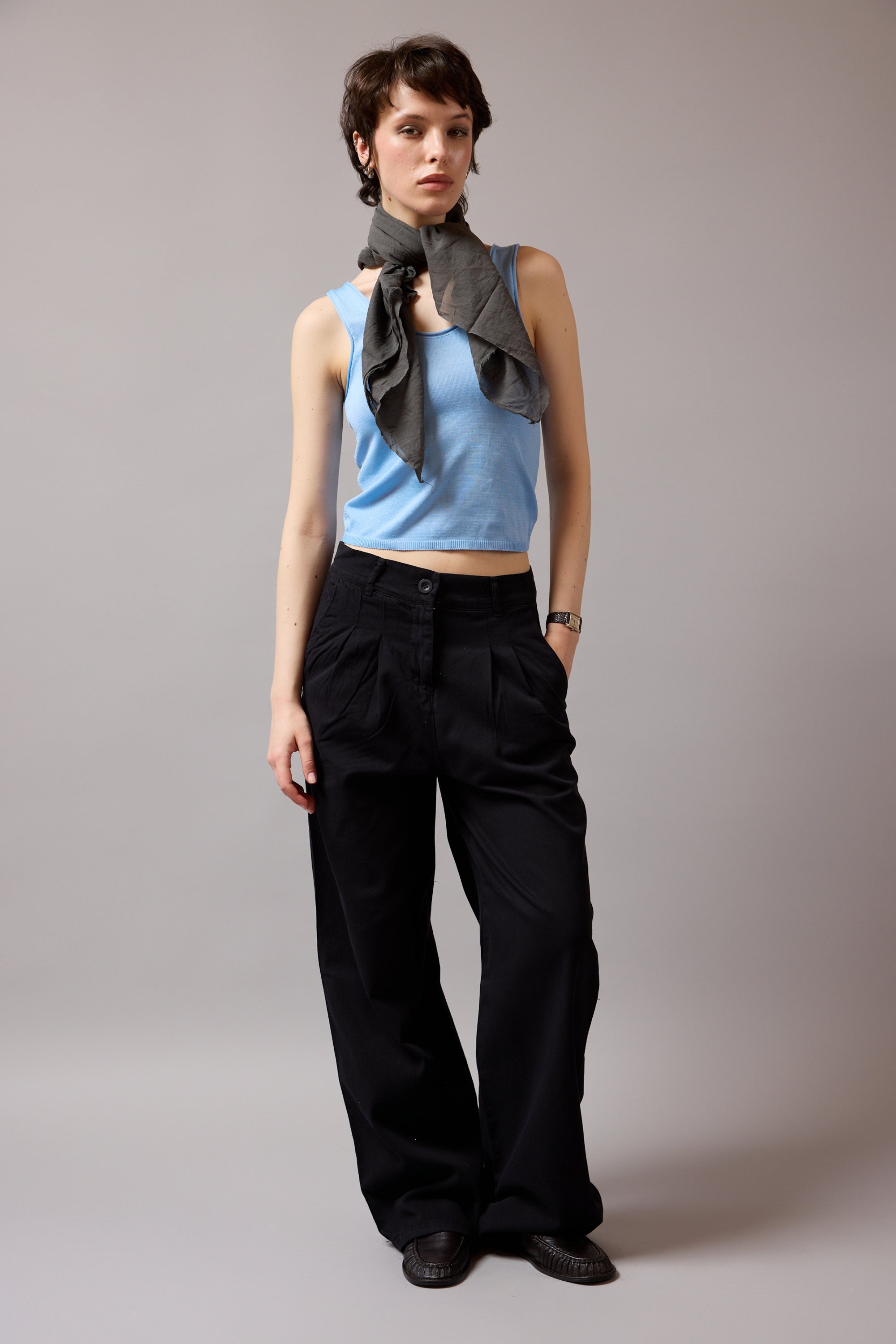 PILELI PAMUK RELAXED PANTOLON SIYAH