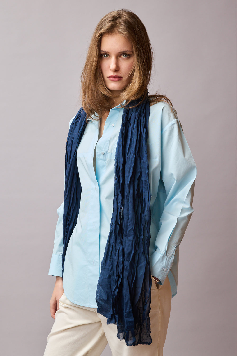 Oxford Blue Organic Cotton Handmade Shawl