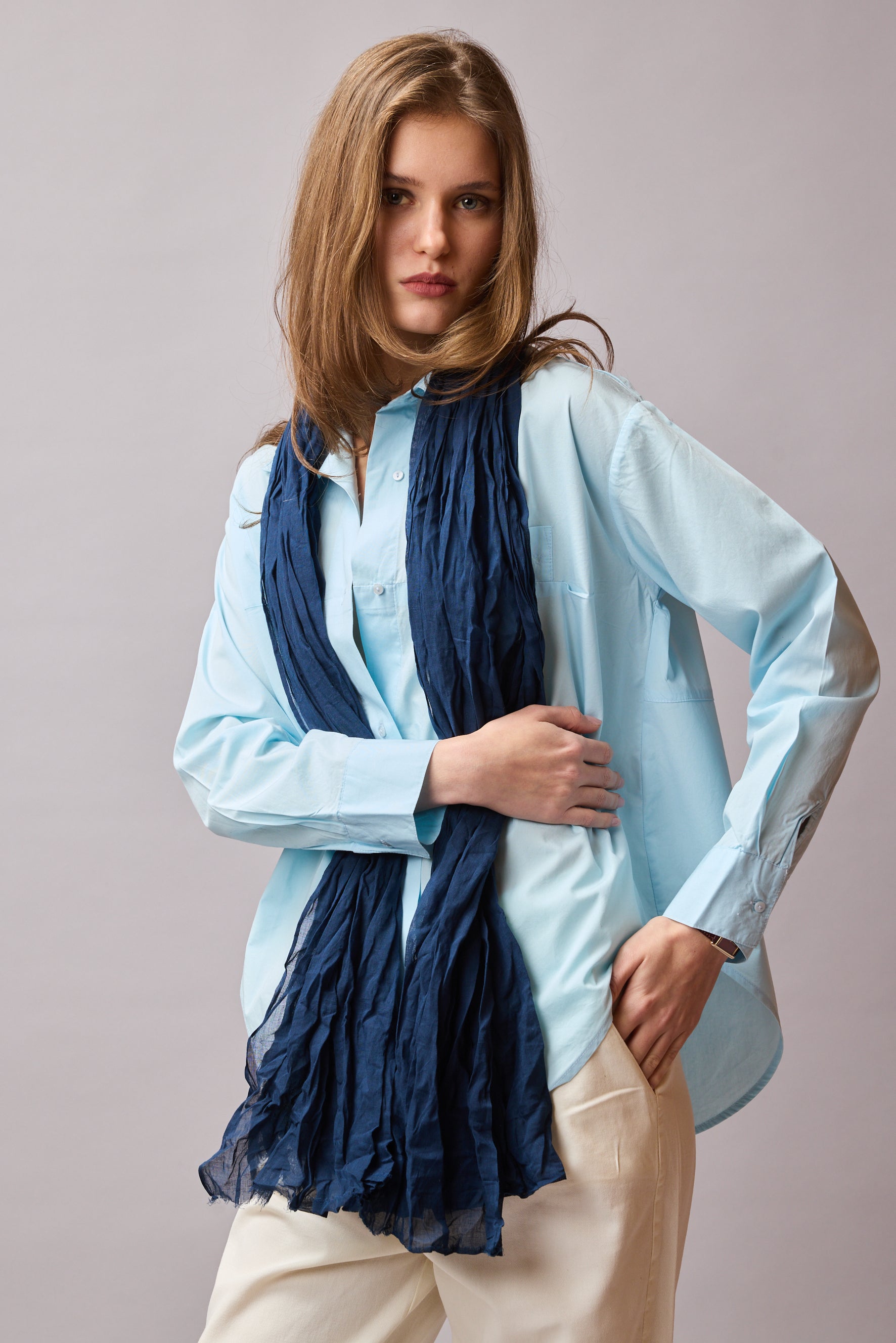 Oxford Blue Organik Pamuk Handmade Sal