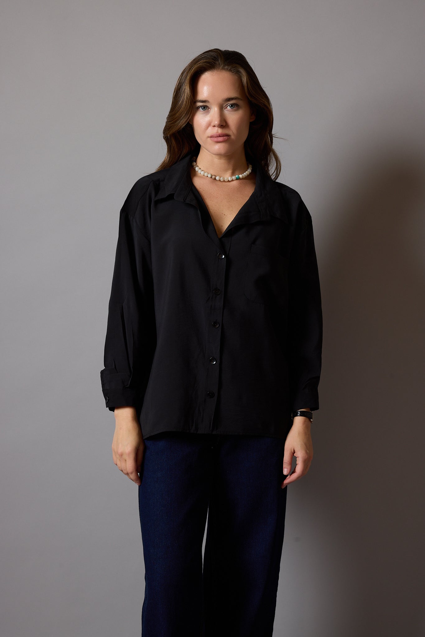 FLOWER POCKET TENSEL SHIRT BLACK