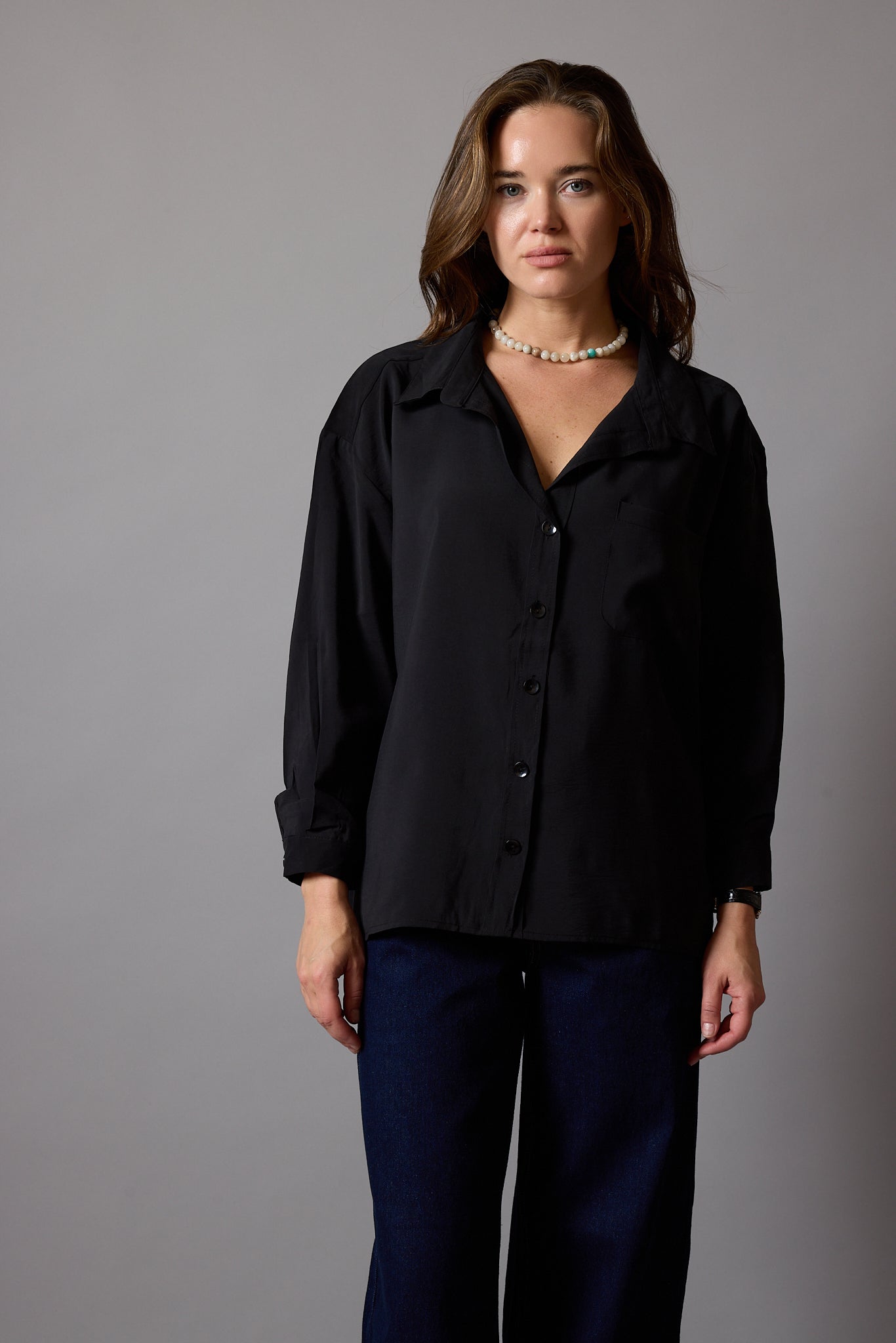 FLOWER POCKET TENSEL SHIRT BLACK