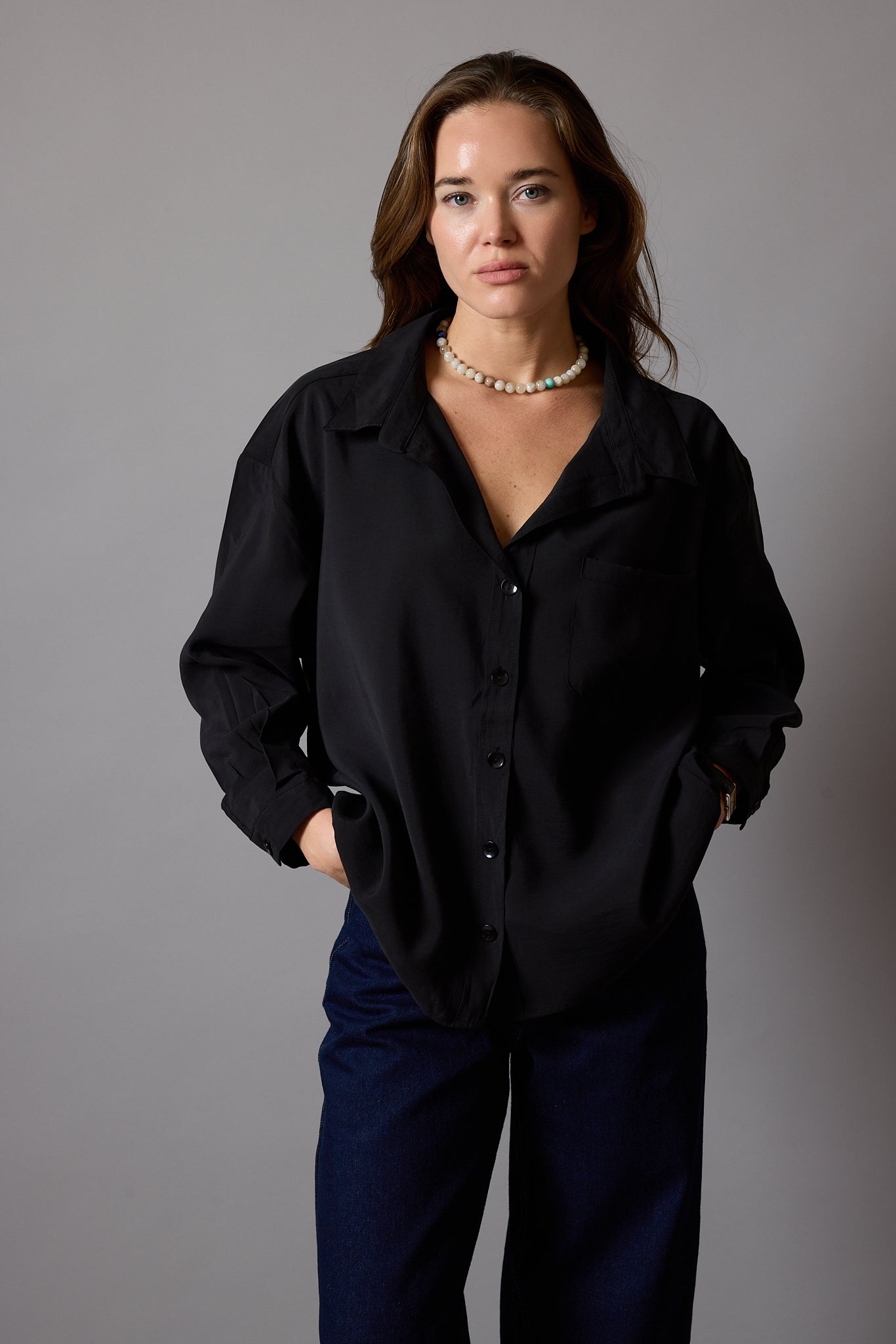 FLOWER POCKET TENSEL SHIRT BLACK