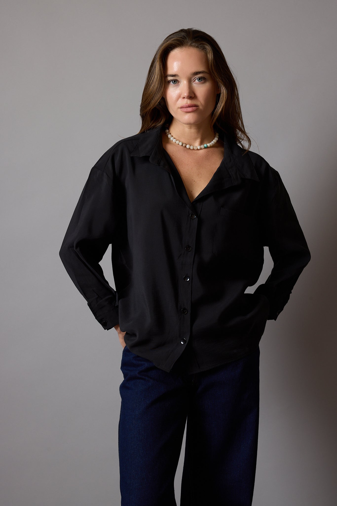 FLOWER POCKET TENSEL SHIRT BLACK