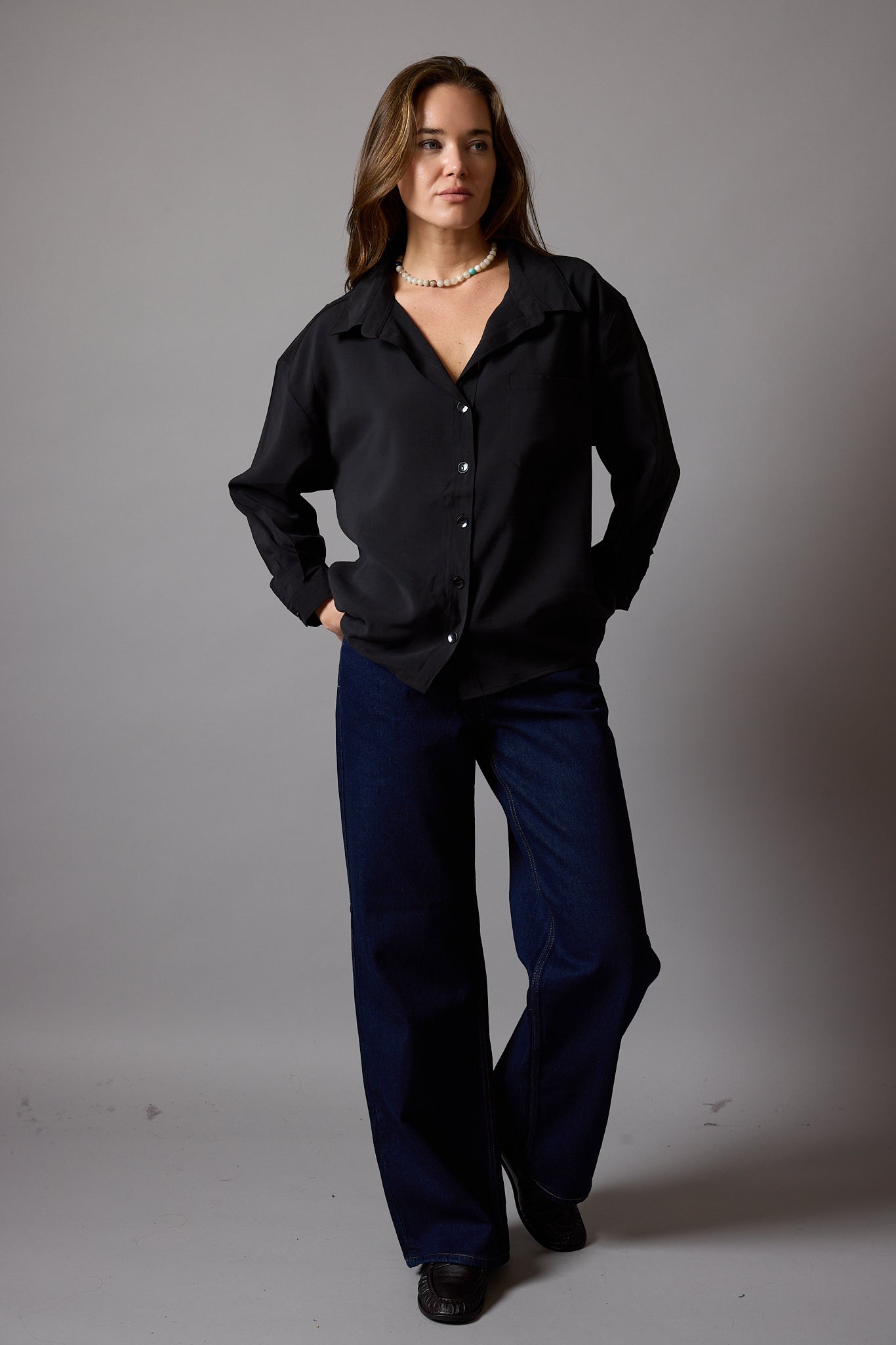 FLOWER POCKET TENSEL SHIRT BLACK