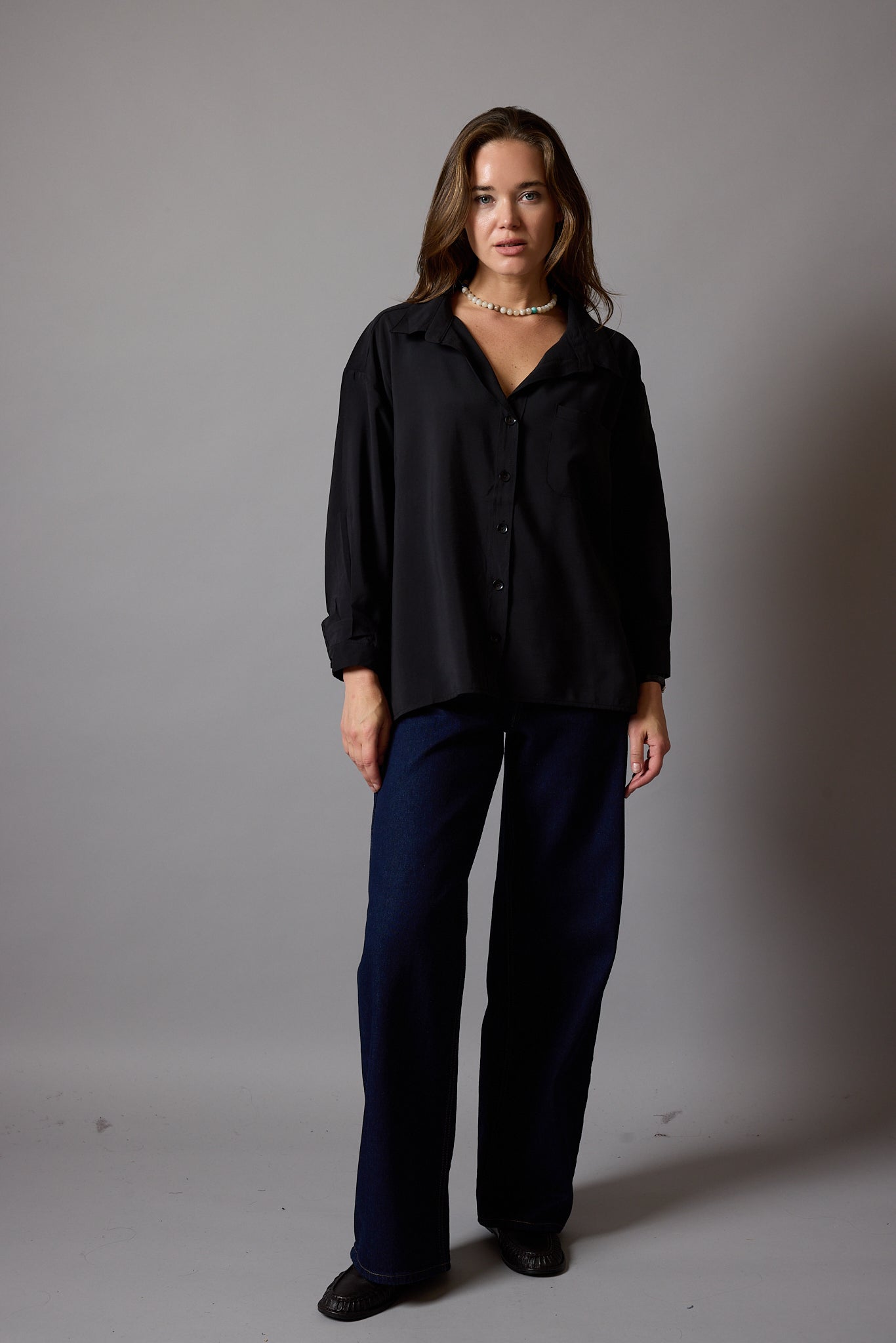 FLOWER POCKET TENSEL SHIRT BLACK
