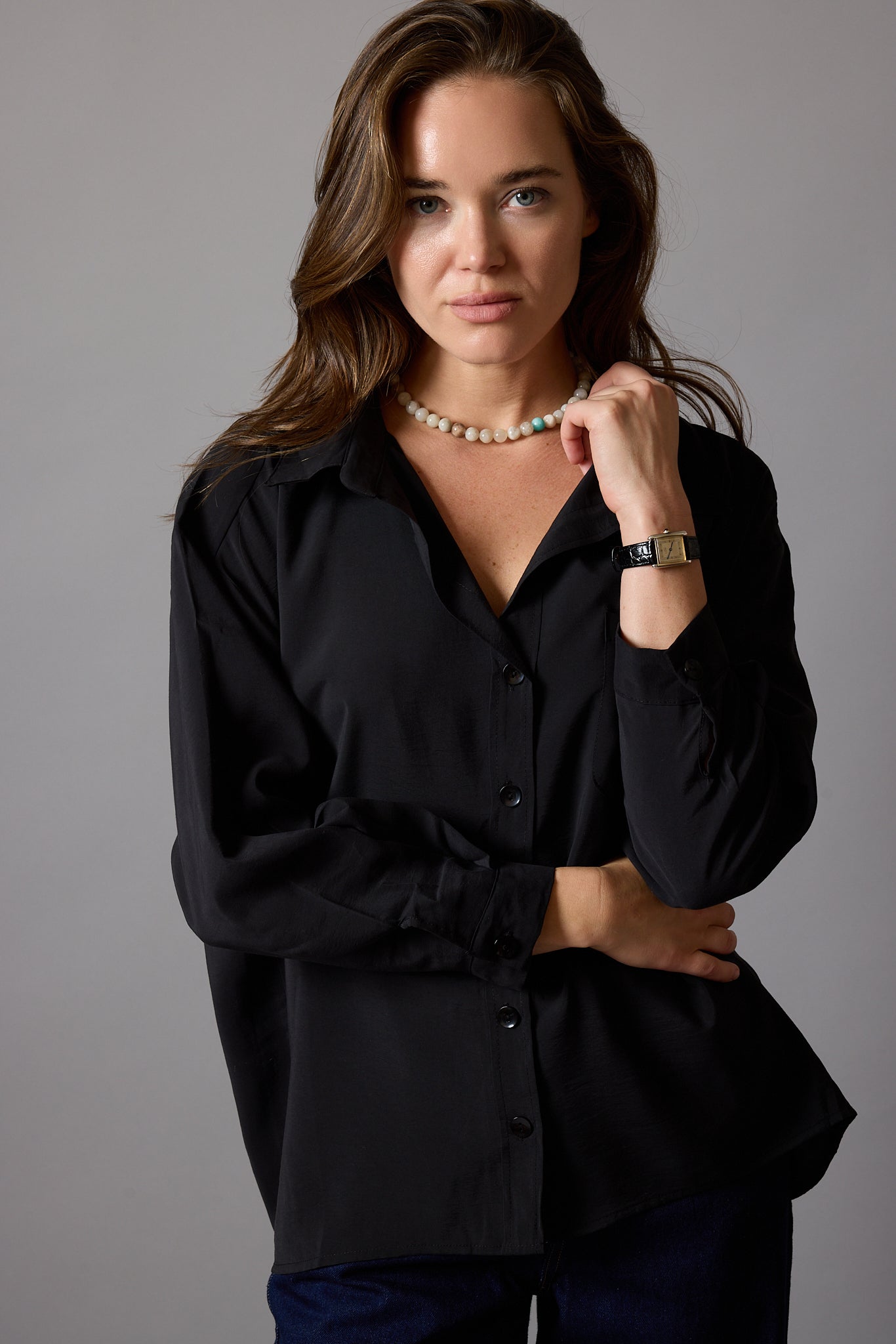 FLOWER POCKET TENSEL SHIRT BLACK