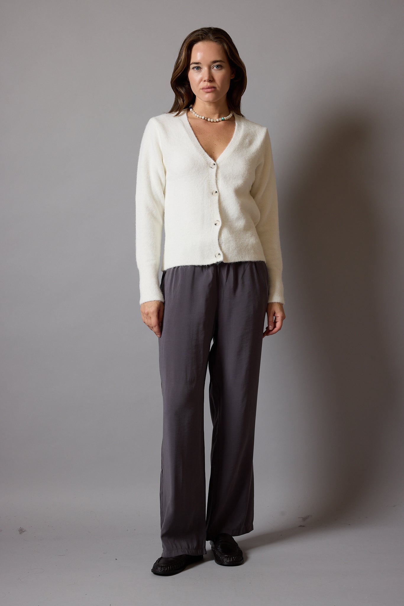 MODAL ELASTIC WAIST BAND WIDE LEGS PANTS CREAM