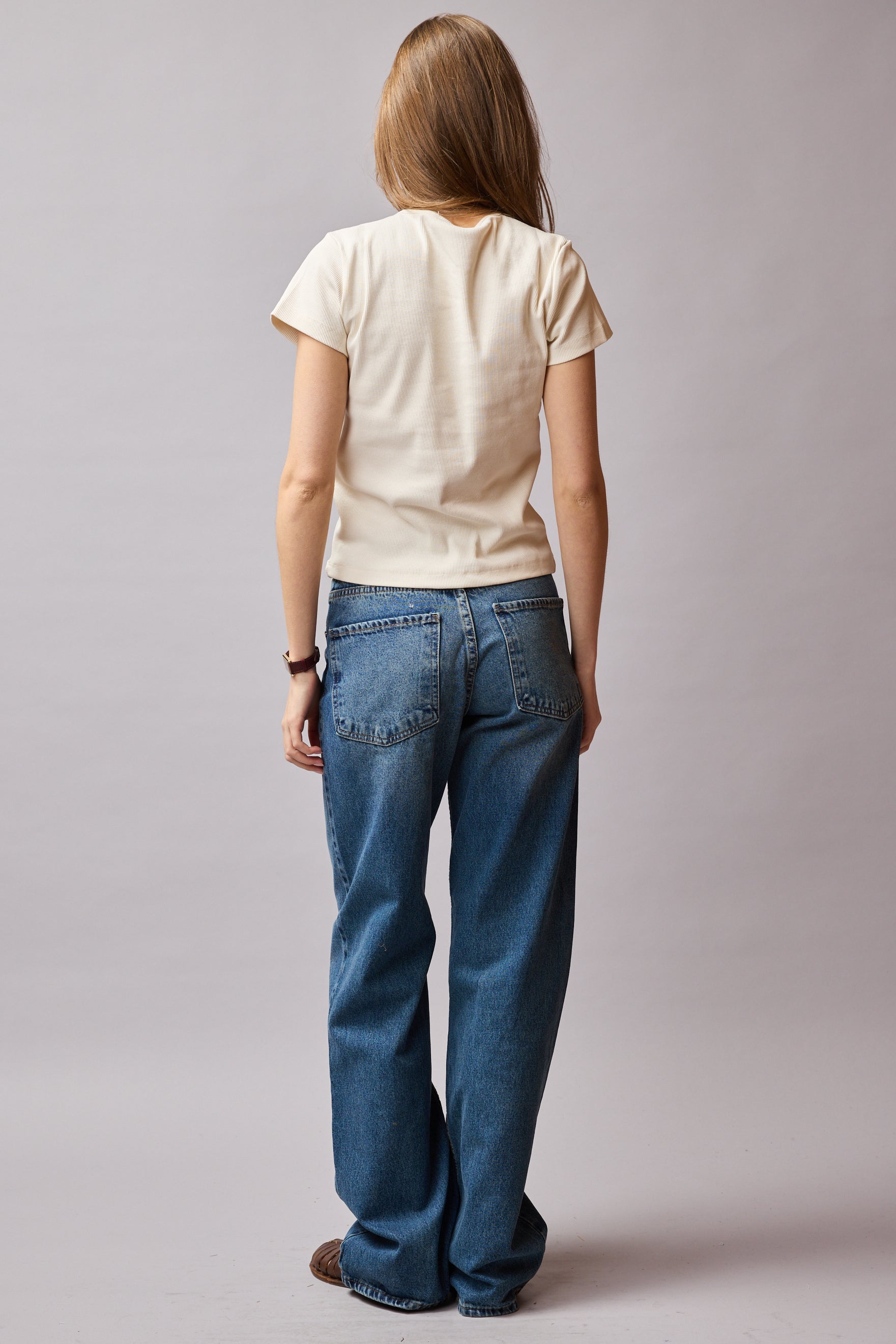 STRAIGHT FIT HIGH WAIST PIECE LEG JEAN BLUE