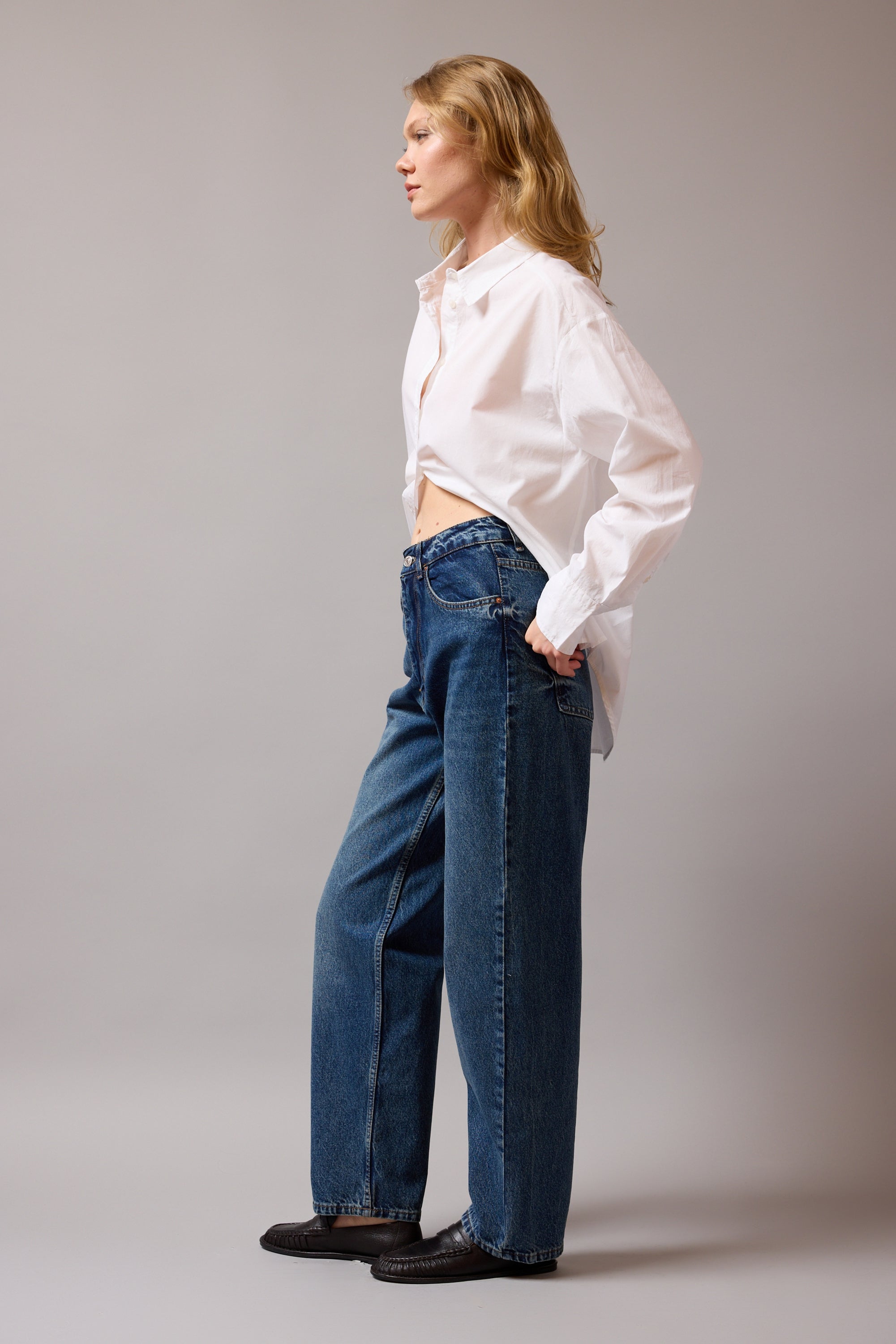 WIDE LEG BALLOON FIT JEAN VINTAGE BLEU