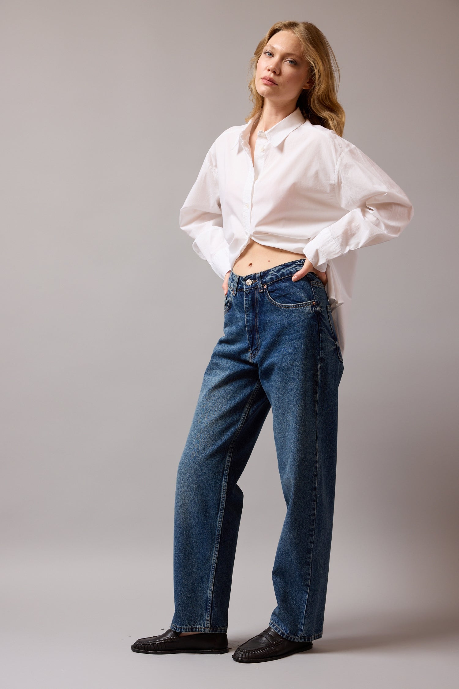 WIDE LEG BALLOON FIT JEAN VINTAGE BLEU