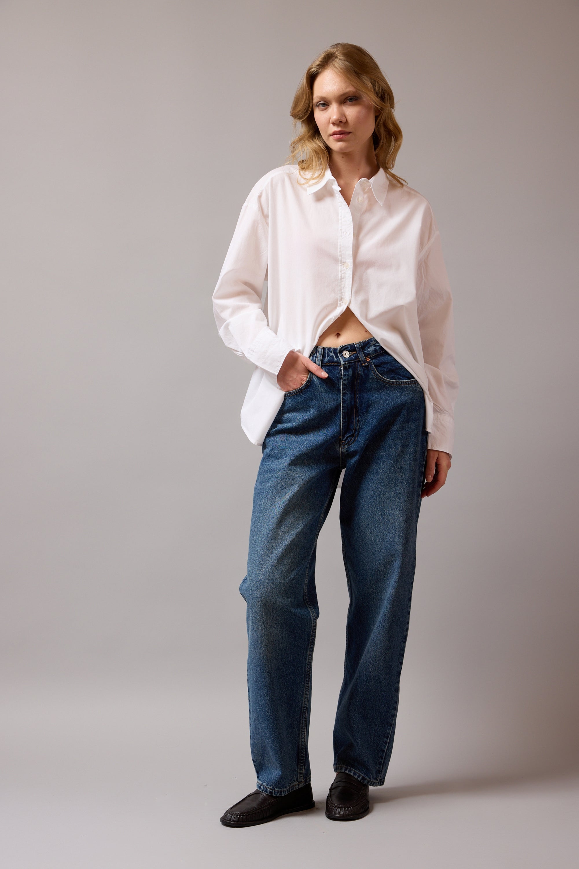 WIDE LEG BALLOON FIT JEAN VINTAGE BLEU