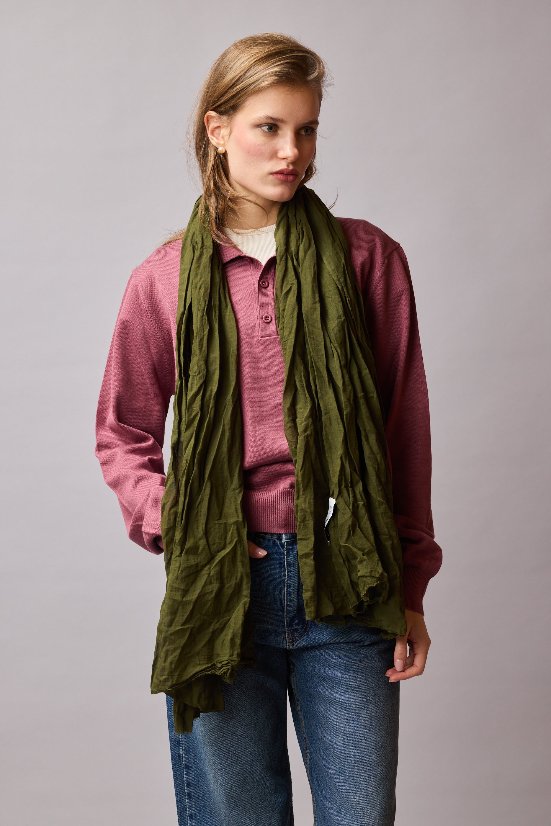 Khaki Organik Pamuk Handmade Sal