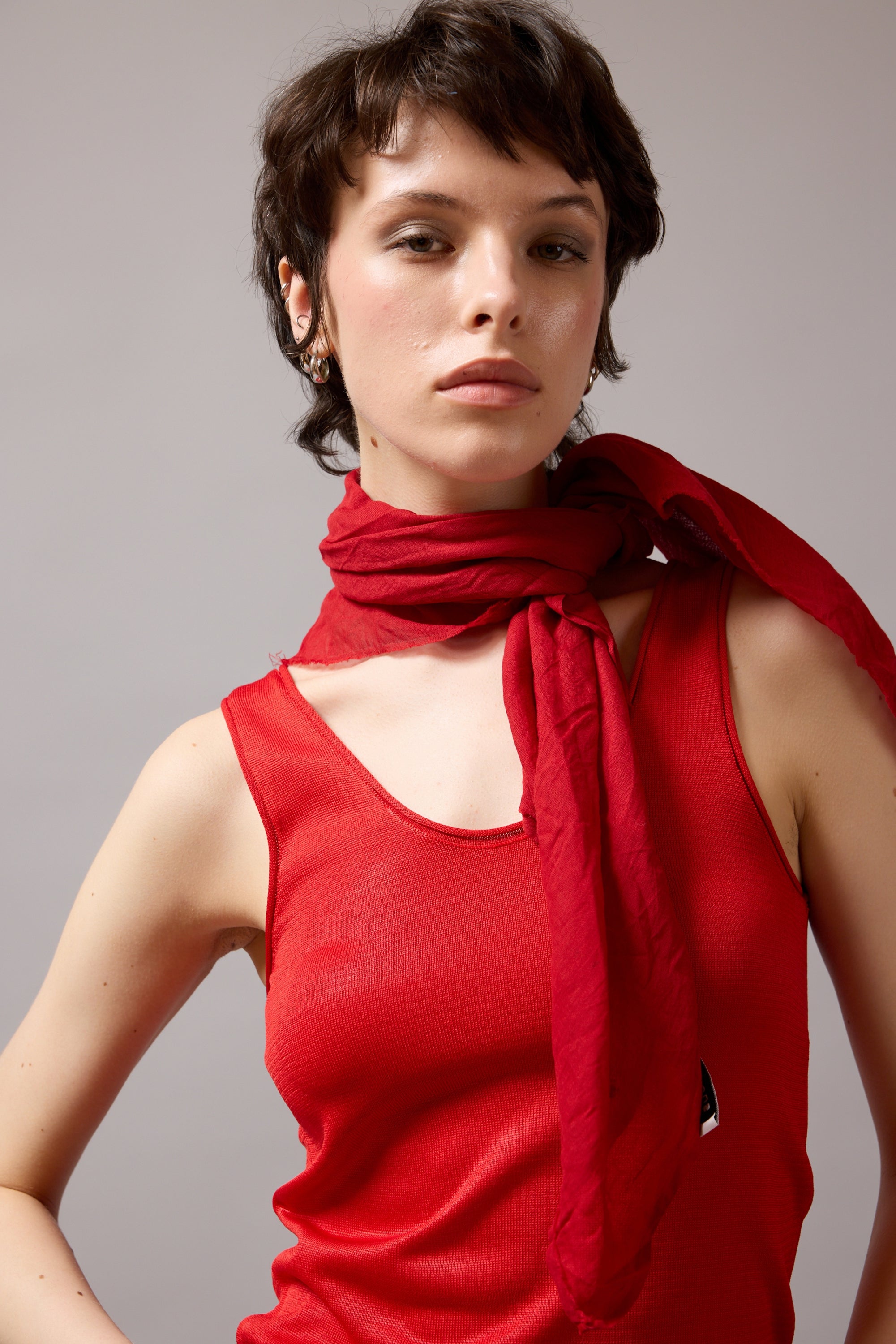 CHRISTMAS RED ORGANİK PAMUK HANDMADE KARE FULAR